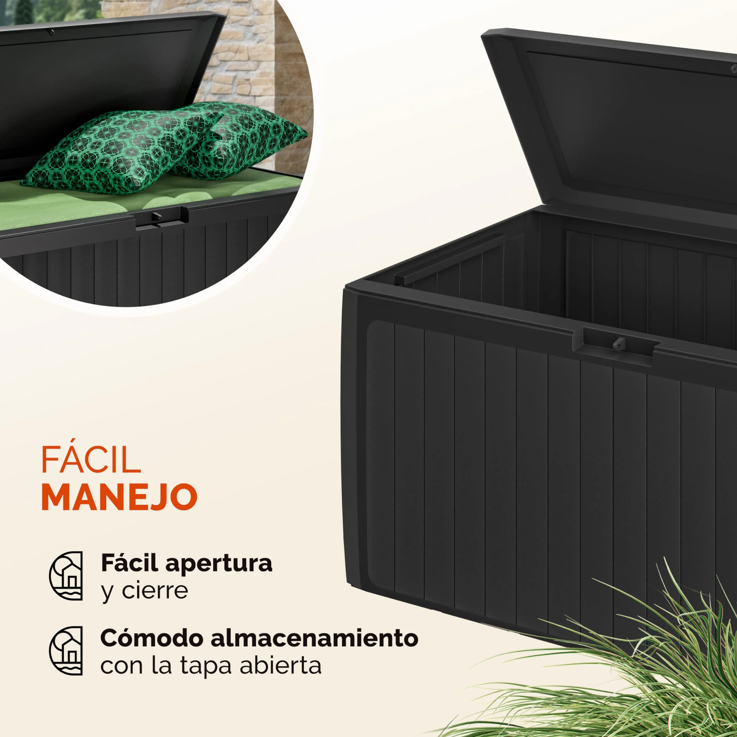 CASARIA® Arcón Jardín Exterior Baúl Almacenaje 290L con 6 Ruedas Asas Resistente Intemperie Rayos UV Caja Cojines 117x47x60cm Antracita