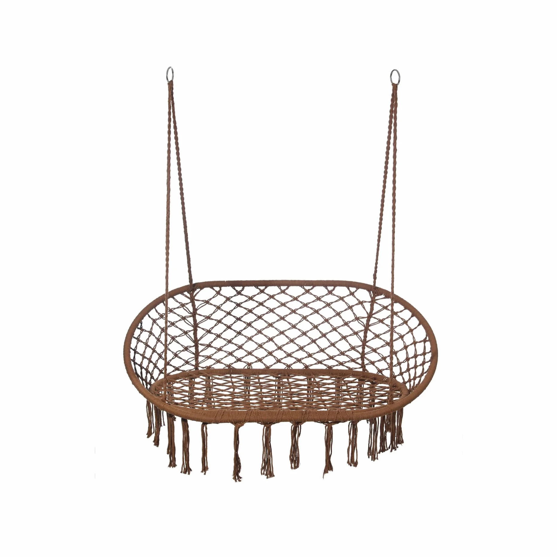 Rebecca Mobili Sofá mecedora de 2 plazas, silla colgante relax, marrón, policotón, acero, 2 plazas, para jardín, sala de estar – Dimensiones (alto x ancho x profundidad): 150 x 130 x 70 cm - Art