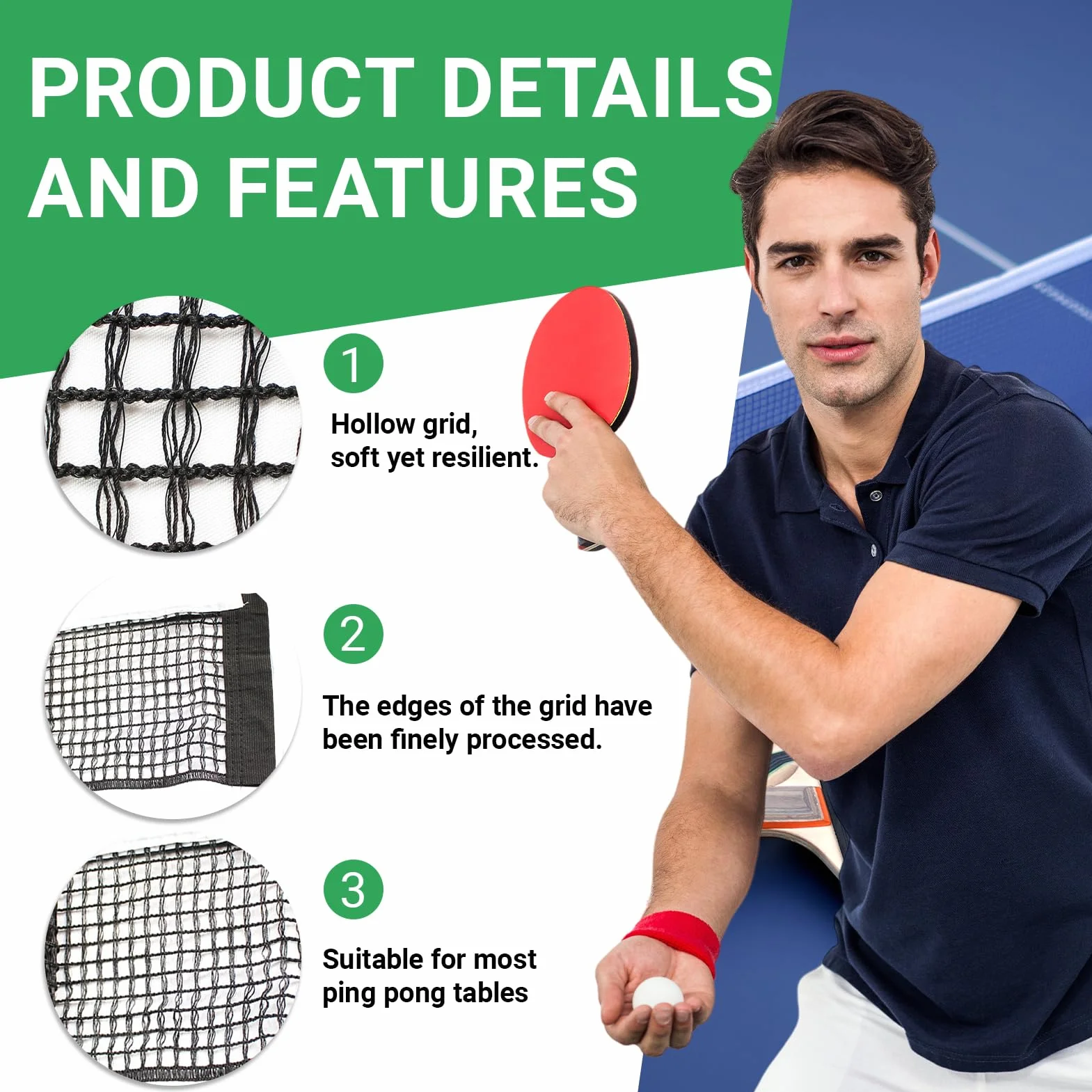 Red de Mesa de Repuesto 180x15 cm Portátil Ping Pong Durable para Interiores