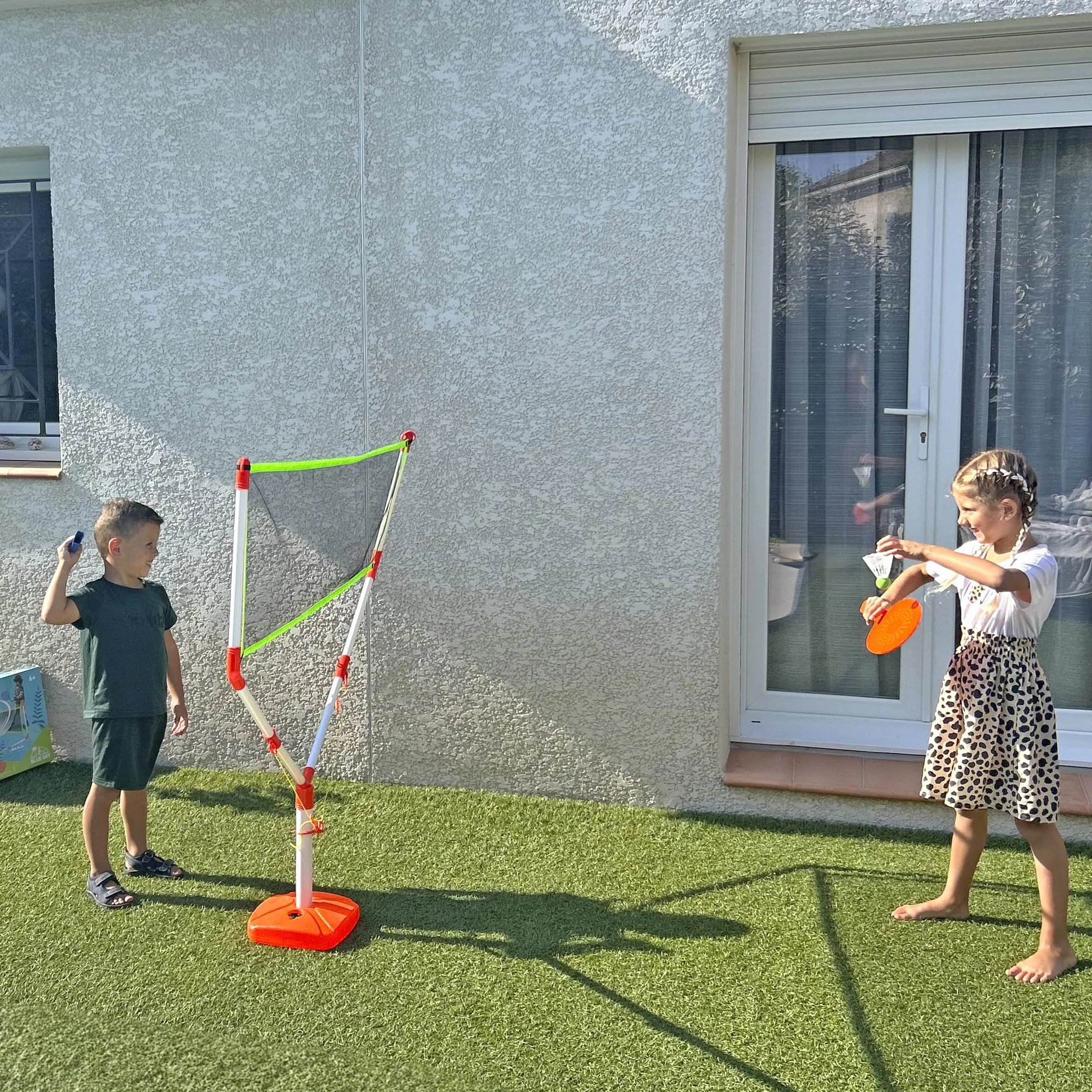 Juego de Raquetas 2 en 1 de Bádminton y Tenis al Aire Libre Multicolor 144 cm x 118 cm para Niños