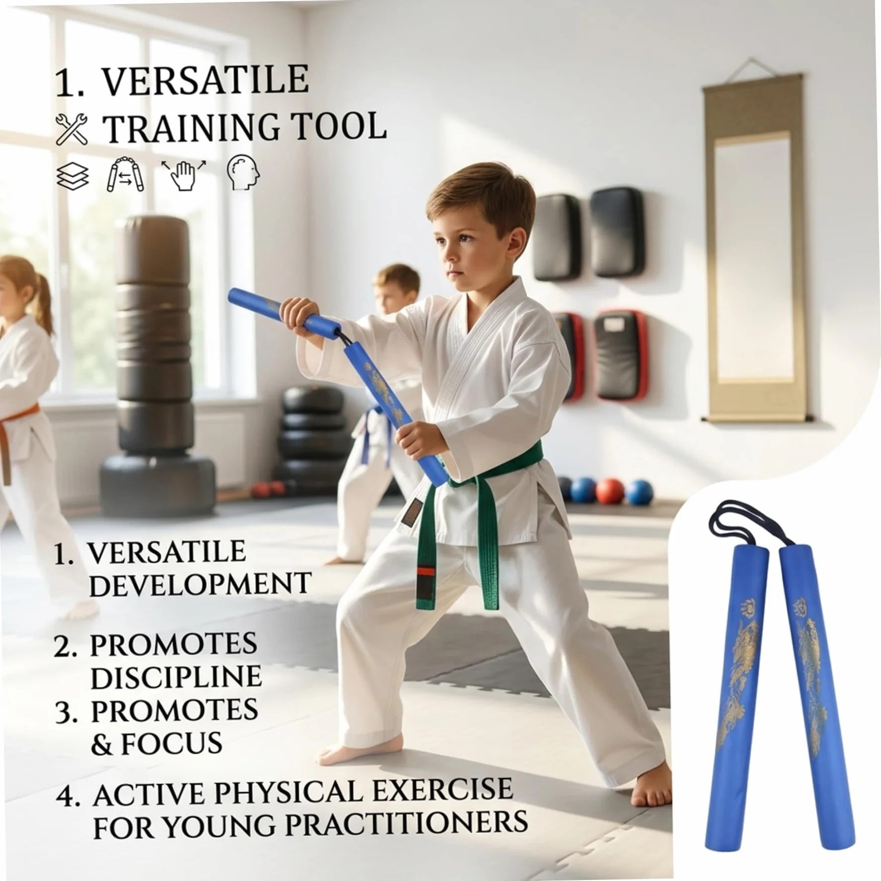 Nunchakus de Espuma Suave para Niños Principiantes Entrenamiento Seguro Azul