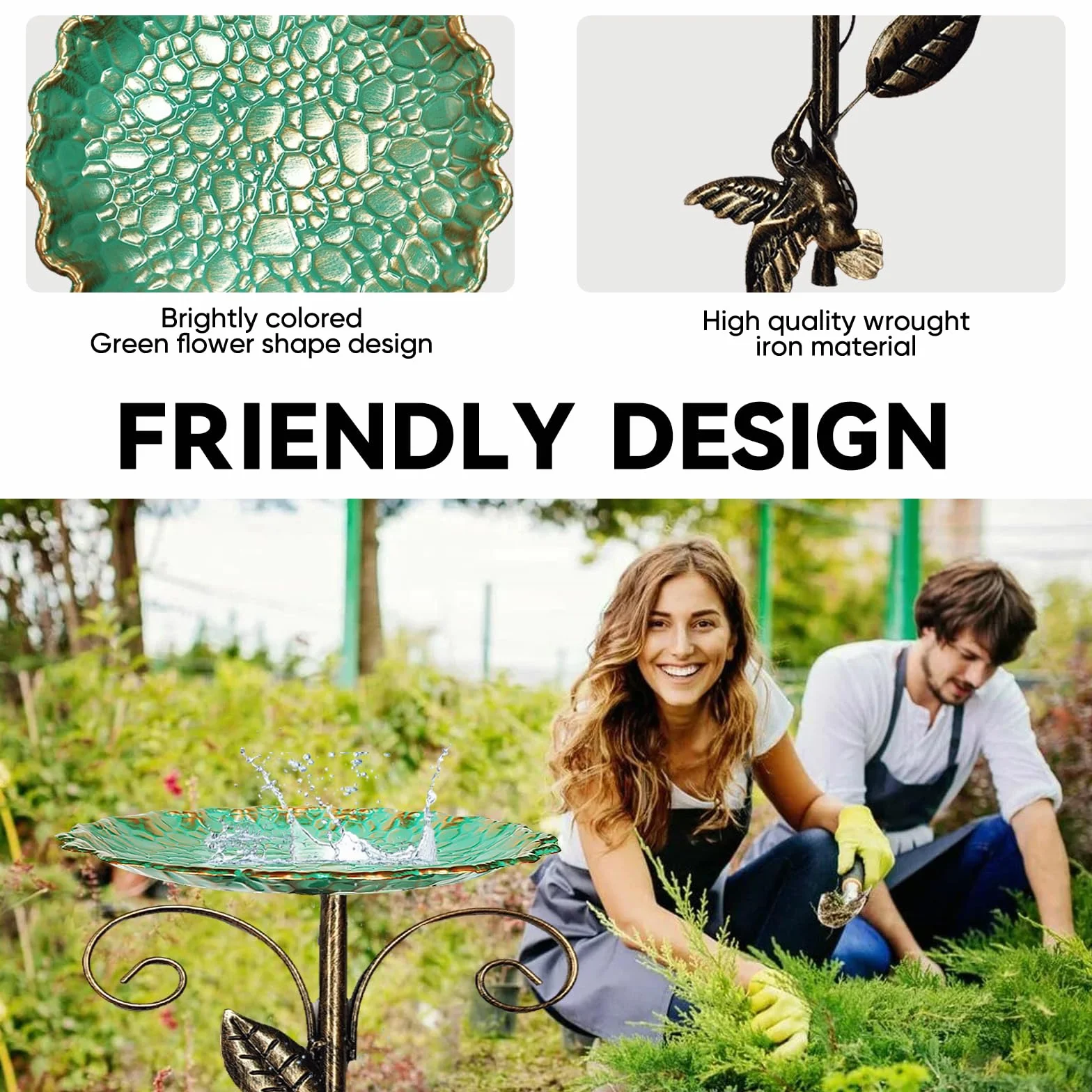 Pajaros Exterior De Gran Tamaño, Con Una Base Robusta De Cinco Patas, Bebedero Para Pájaros De Estilo Retro De Metal De 78 Cm, Resistente Al Frío, Bebedero Vertical Para Jardín