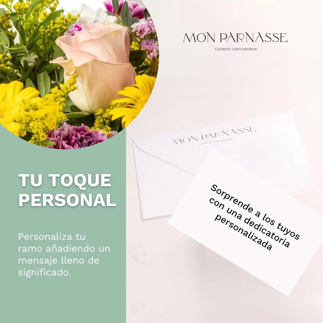 Mon Parnasse - Ramo de Flores Naturales con Dedicatoria, Incluye Tarjeta Personalizada, Set Alimento Floral, Envoltorio Elegante, Regalo, Frescura y Aroma - Plenitud