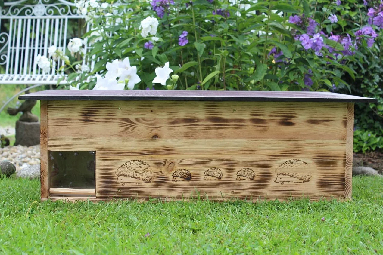 Casa para erizos XXXL (IG6), con entrada de laberinto y puerta para ratas, con suelo y apertura de techo extraíble para facilitar la limpieza, incluye 2 cuencos de alimentación (quemados)