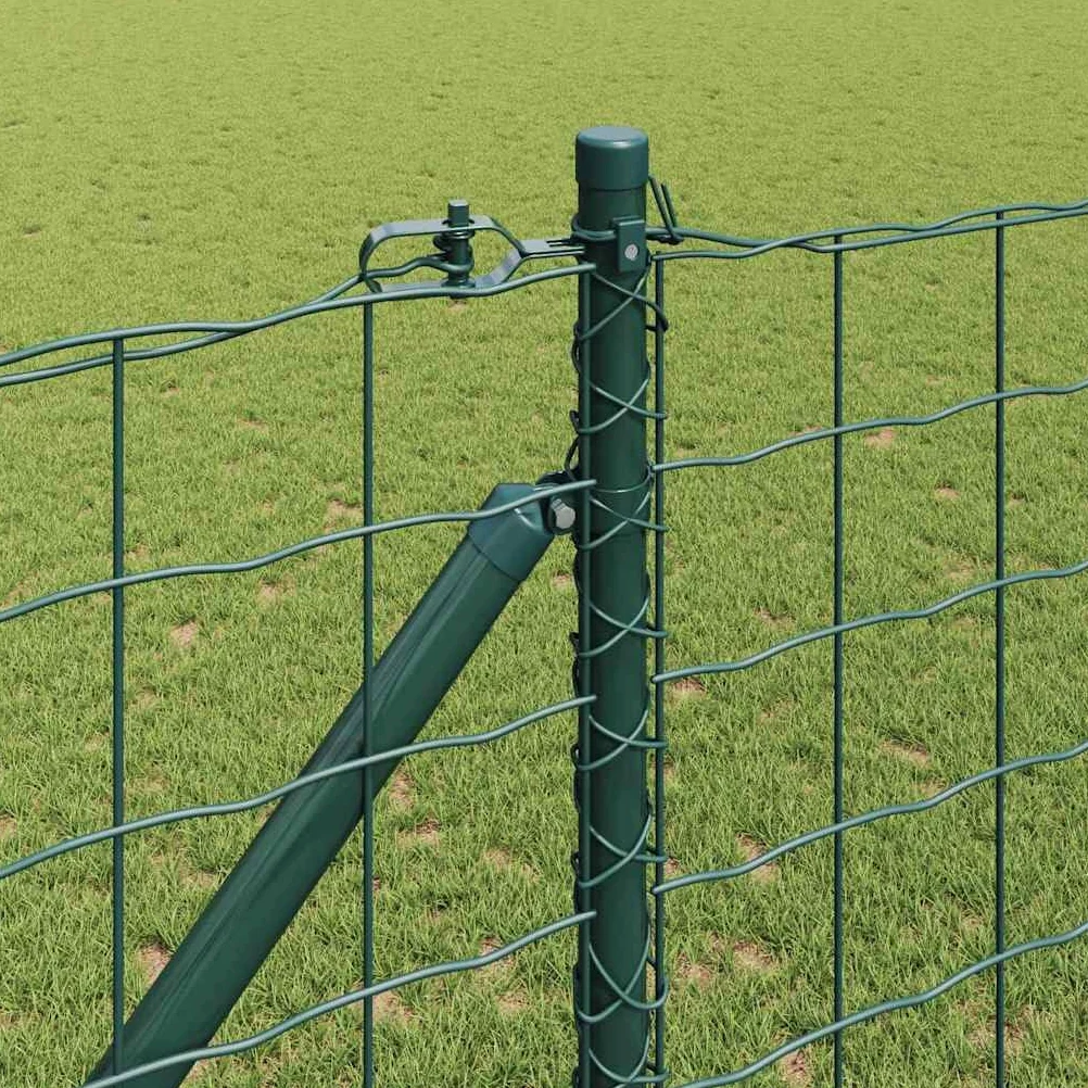 Juego de valla europea de 25 x 1 m, valla de alambre verde de acero, juego completo con postes, casquillos de suelo y alambre tensor, valla de alambre para exteriores y parcelas