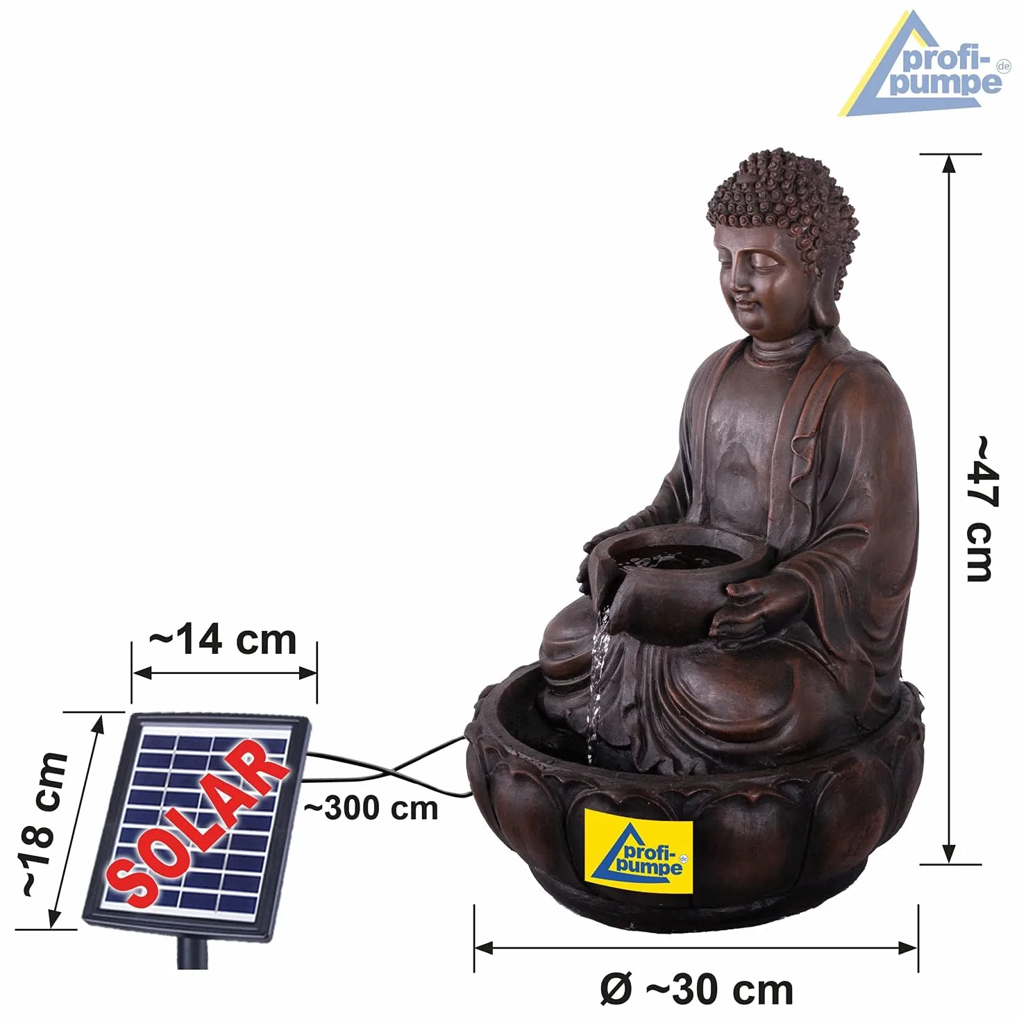 Fuente para Jardin Fuente de Tranquilidad Buda Fuente de Agua con iluminacion Solar para Jardin, terraza, Balcon Buda con Bomba, bateria de Iones de Litio y luz LED