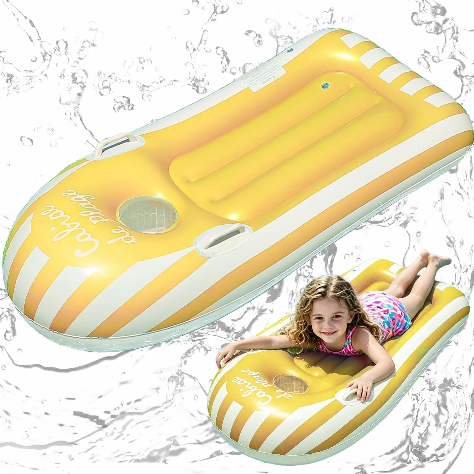 Shyllin Bodyboard Hinchable Niño con Asas 112x45cm Tabla de Surf Ojo de Buey