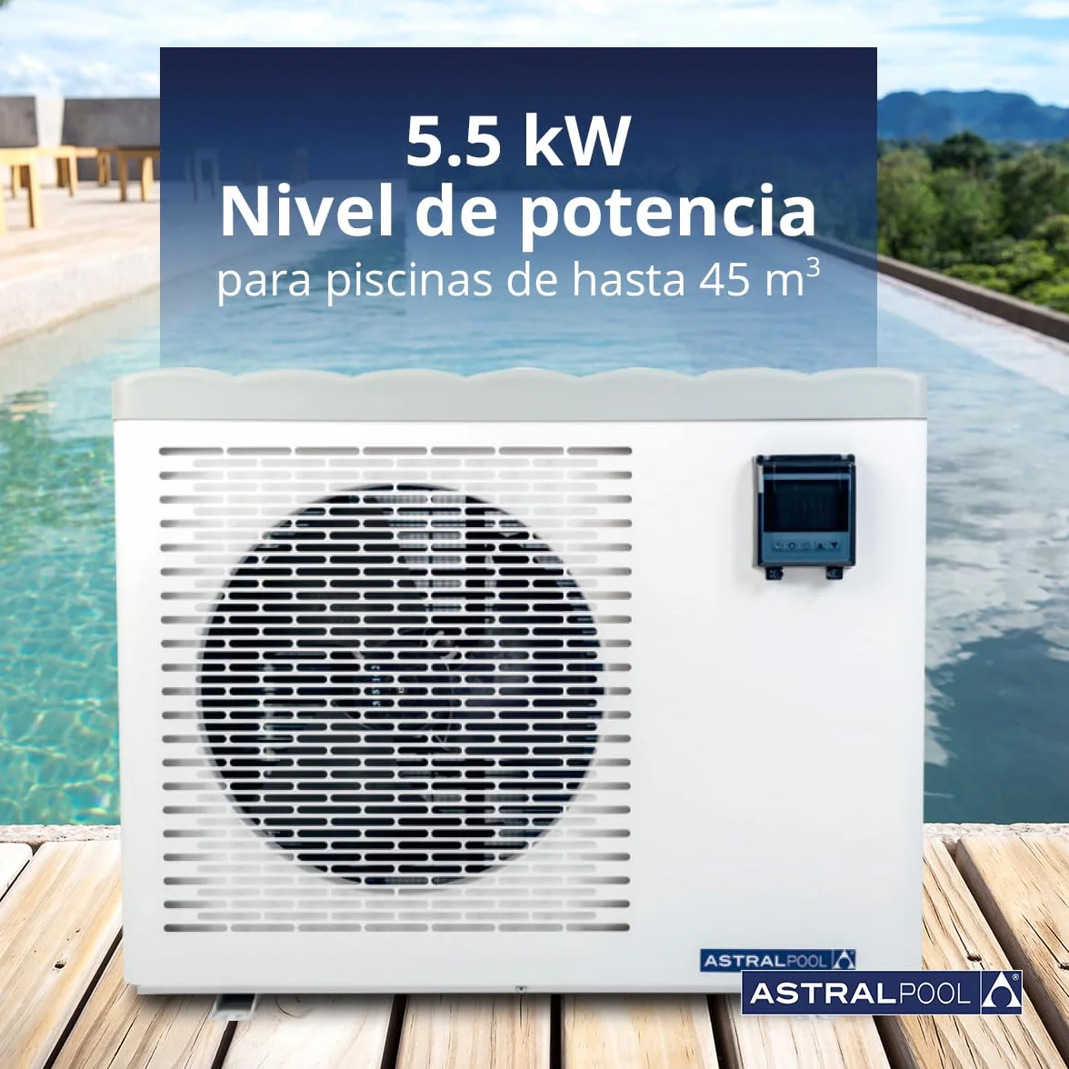 Eco Elyo-07 76558 Bomba de Calor para Piscina - Calentador de Piscina - Temperatura Ideal del Agua - 6 Niveles de Potencia - Calefacción Silenciosa y Ahorro de Energía - 5,5 kW - Astralpool