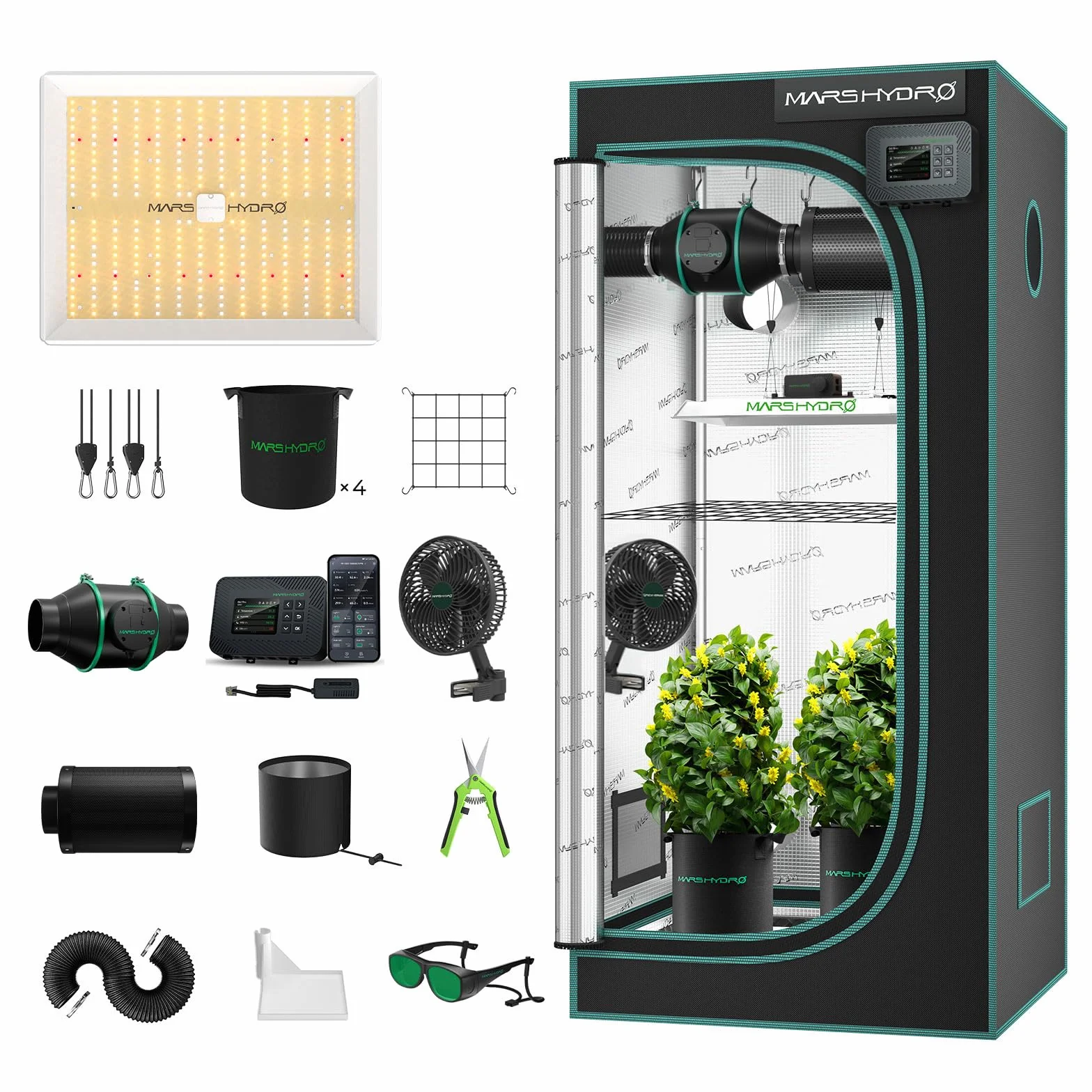MARS HYDRO TS1000 Indoor Cultivo Kit Completo TS1000 150W led Cultivo Dimmable Completo Specturm UV IR, 80x80x160cm Grow Tent, Kit Cultivo Interior, con 4" Digital Ventilador en línea Filtro Kit