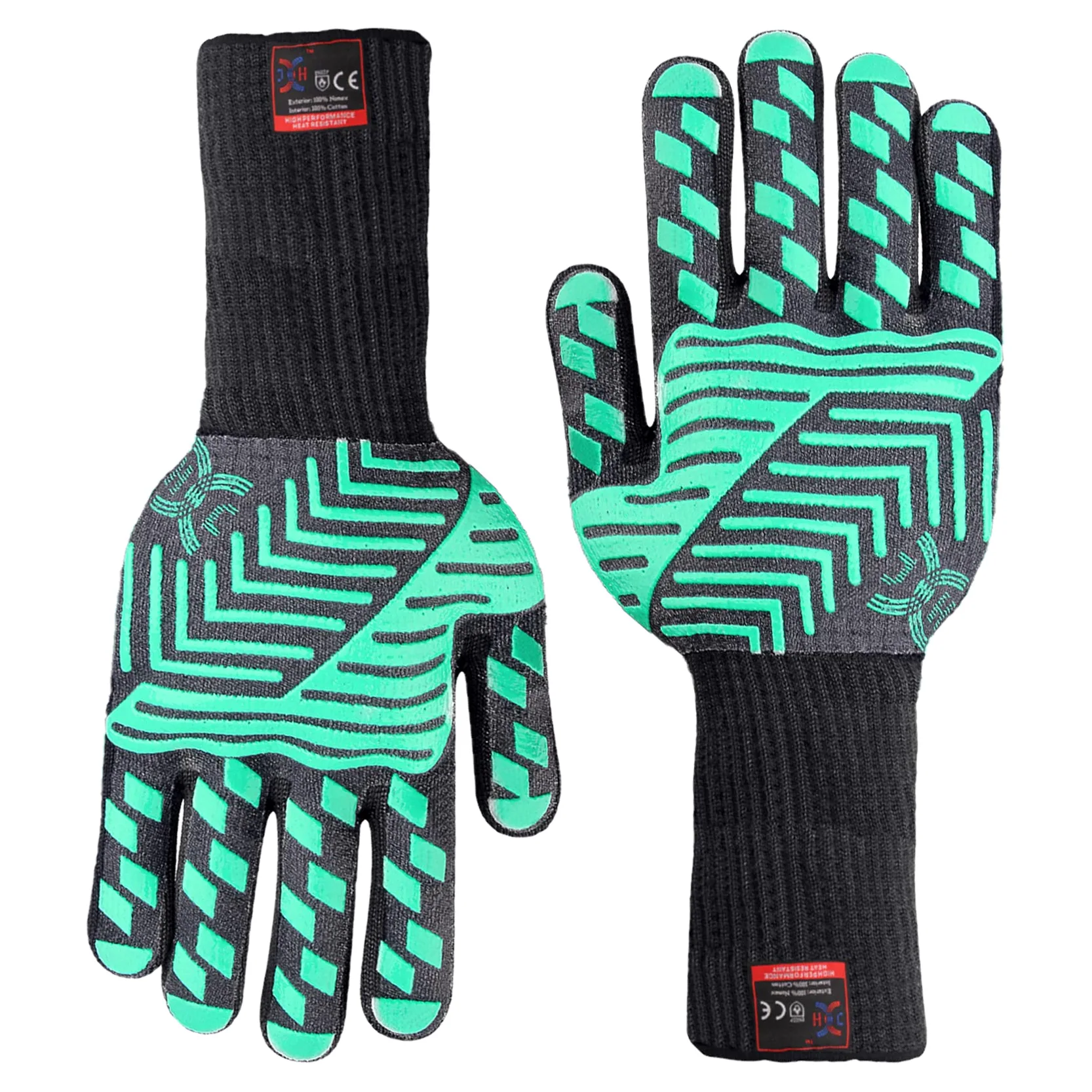 Guantes de horno JH resistentes al calor: EN407 certificado soporta 932 °F, doble capa de silicona, guantes para barbacoa y guantes de horno para cocinar, cocina, chimenea, parrilla, 1 par