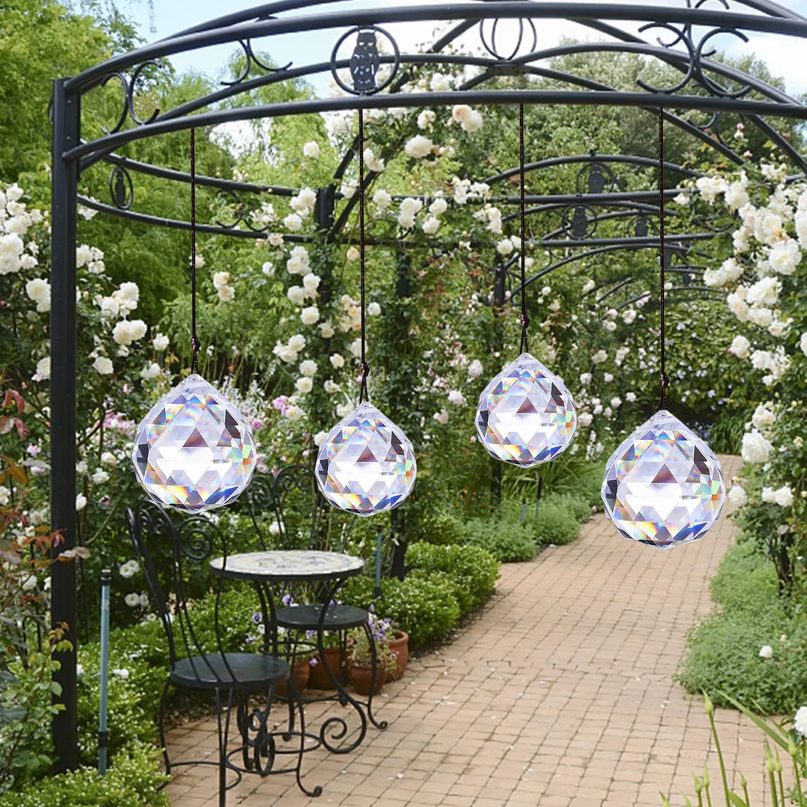 4 colgantes decorativos de cristal, arco iris, atrapasueños de cristal, decoración de prisma, bola de cristal, cristales como decoración, adorno colgante de cristal para el hogar, oficina, jardín