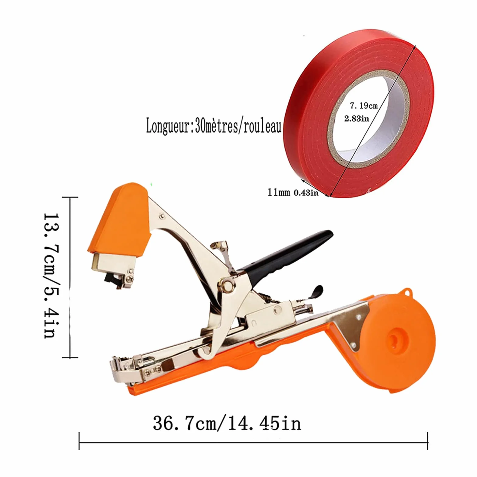 Legatrice per piante - Herramienta da Giardino per Vigneto e Rami (Pomodori, Berenjena, Flores, Verdura), Aleación Tape Tool Herramientas Huerto Pinza Legatrice(Orange)