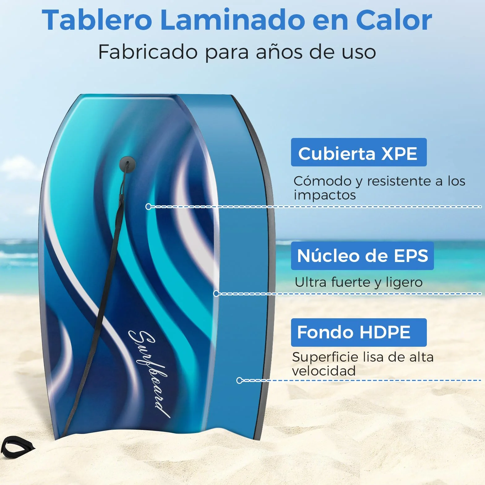 COSTWAY Tabla de Bodysurf 84/104 cm EPS HDPE Cola Crescent Doble Canal Correa Muñeca