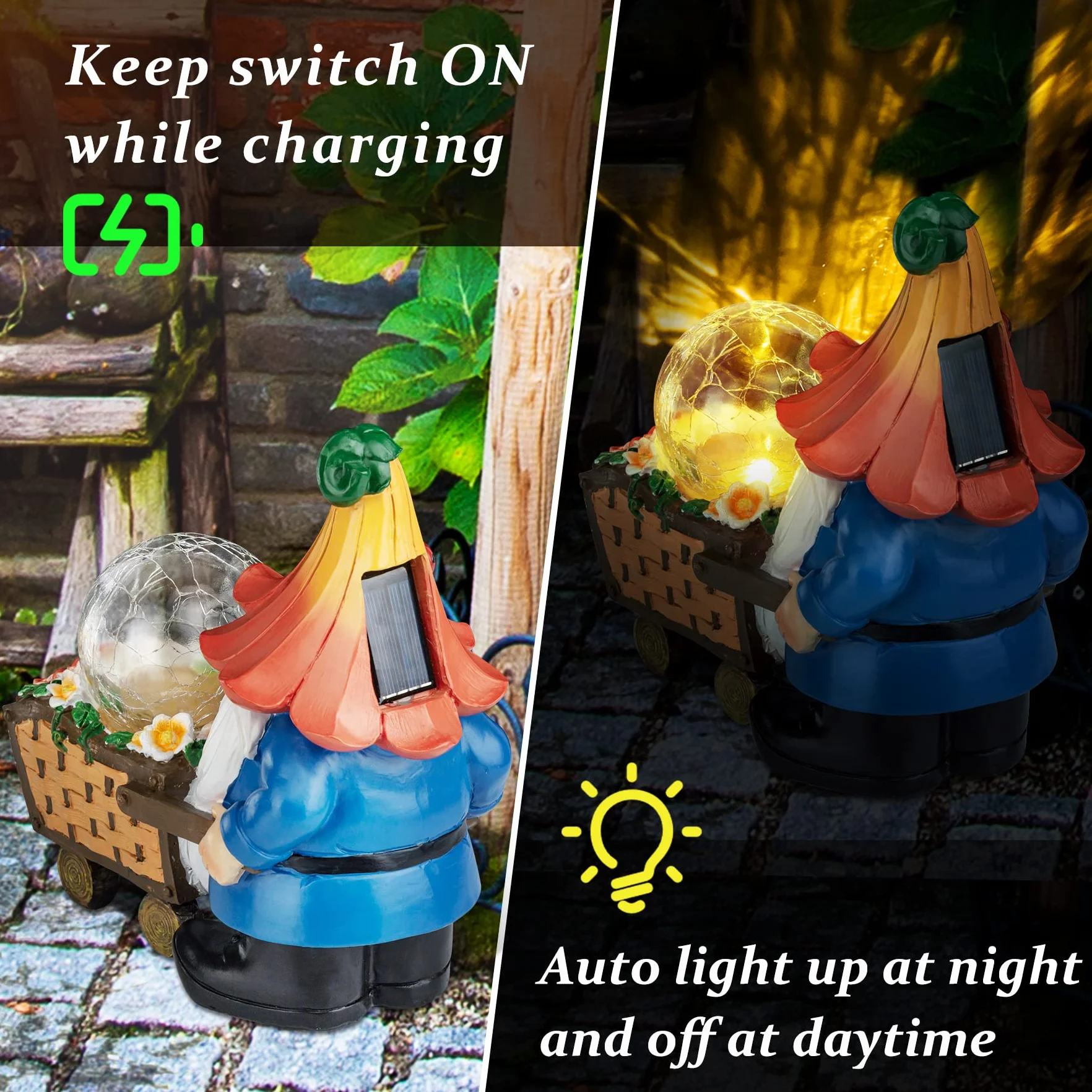 Gnomos de jardín para decoración al Aire Libre, gnomos solares, estatuas de Garden, decoración de jardín con orbe mágico con Luces LED, gnomo al Aire Libre para Patio