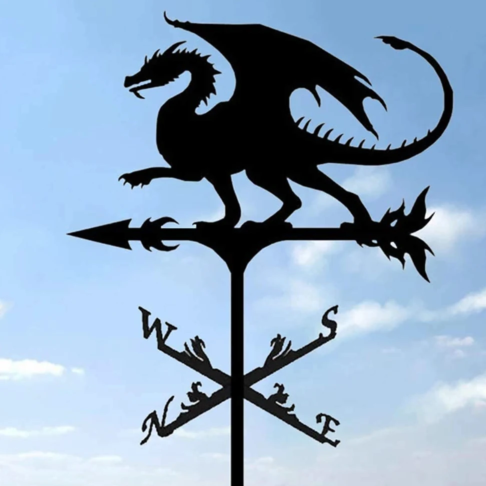 Alnicov Veleta de metal animal, veleta negra vintage indicador de dirección del viento cable para jardín exterior techo Paddock decoración veleta (dragón de fuego)