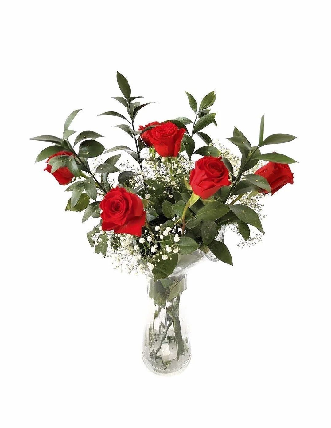 JARDIN202 - Ramo de Rosas Rojas Naturales | Flor Natural | Ramo de rosas rojas frescas | 60cm de alto | Ramo de 6 tallos (Estilo tradicional)