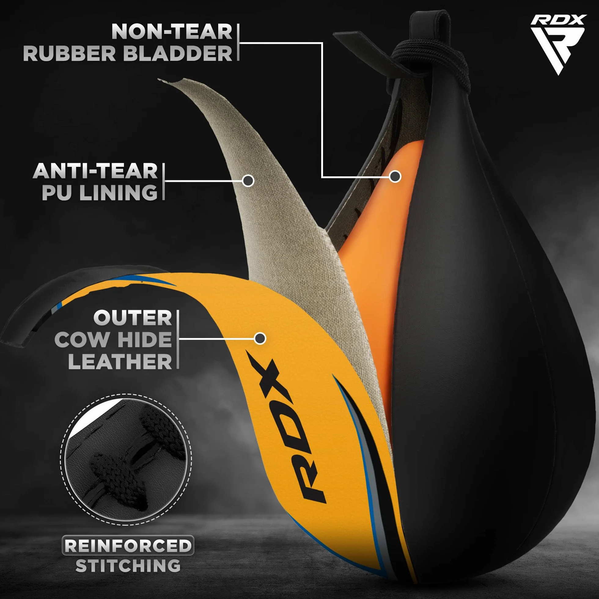 RDX Pera de Boxeo Cuero, Punching Velocidad Bola con Eslabón Giratorio, Speed Bag para Kick Boxing Gimnasio