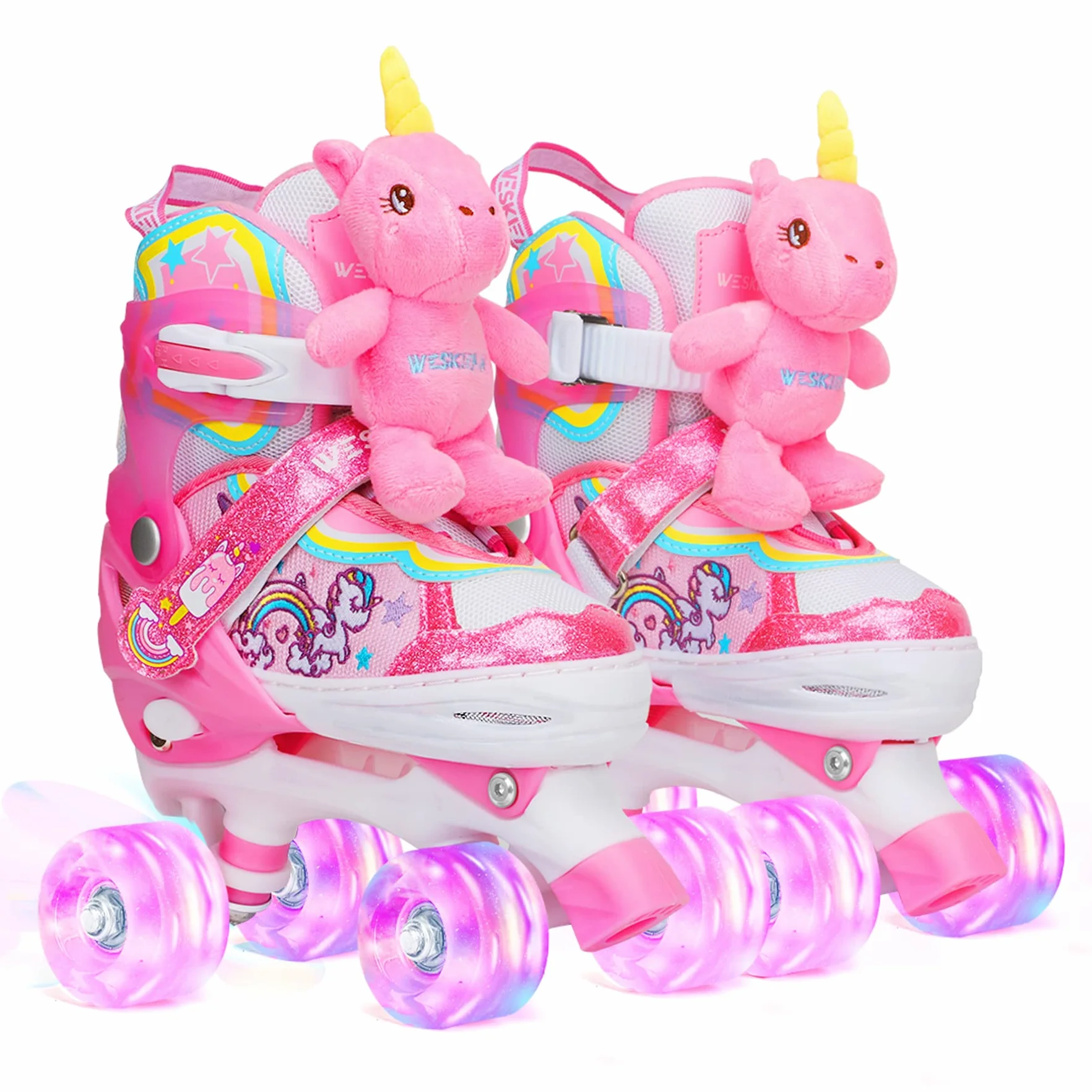 Patines Unicornio Ajustables 4 Tamaños con Ruedas Iluminadas para Niñas Principiantes