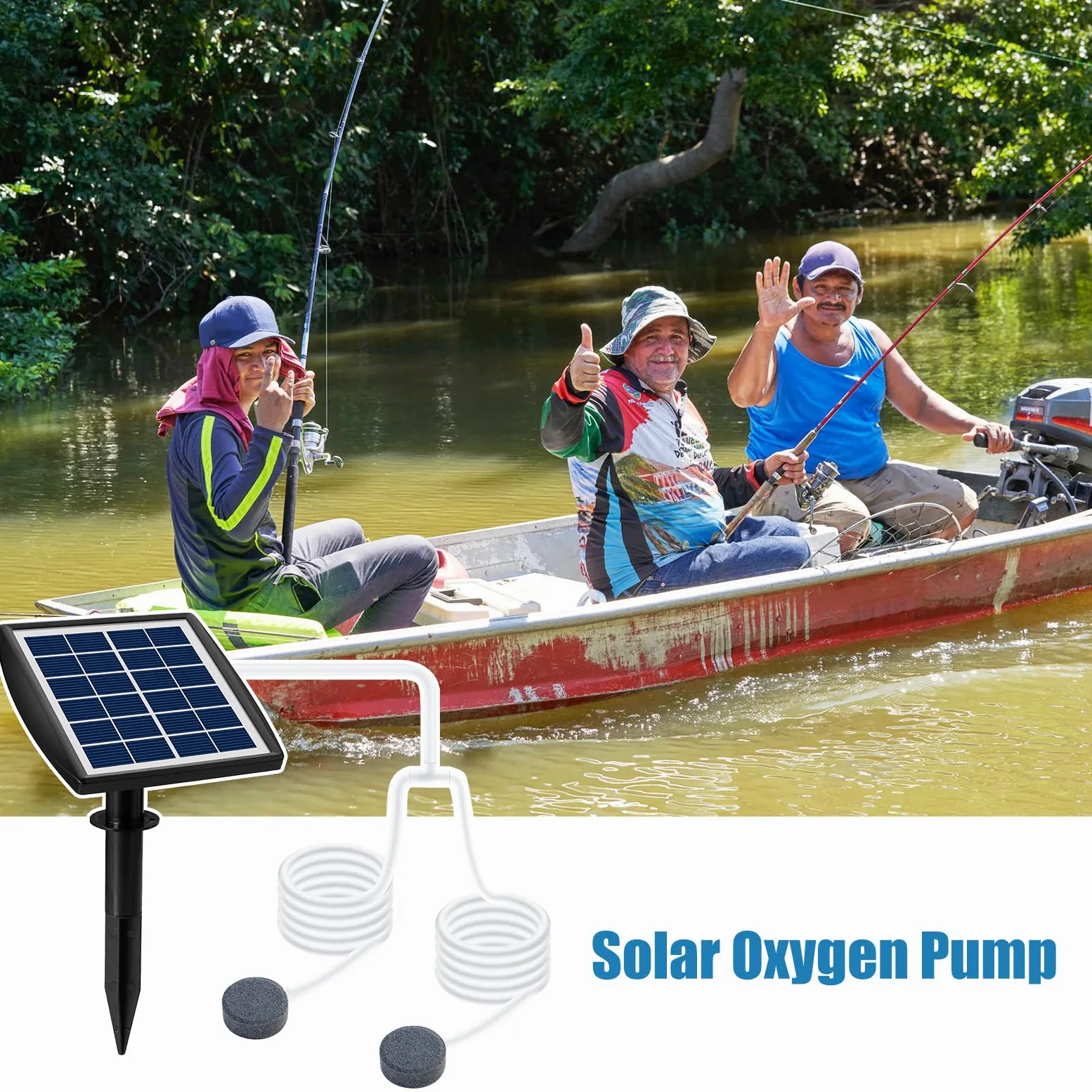 Andoer,Aireador solar de estanque, bomba de oxígeno de 6 V, 2 W, con tubo de 8.2 pies, 2 piedras de burbujas de aire, para acuario, oxigenador, acuario, piscina al aire libre, estanque