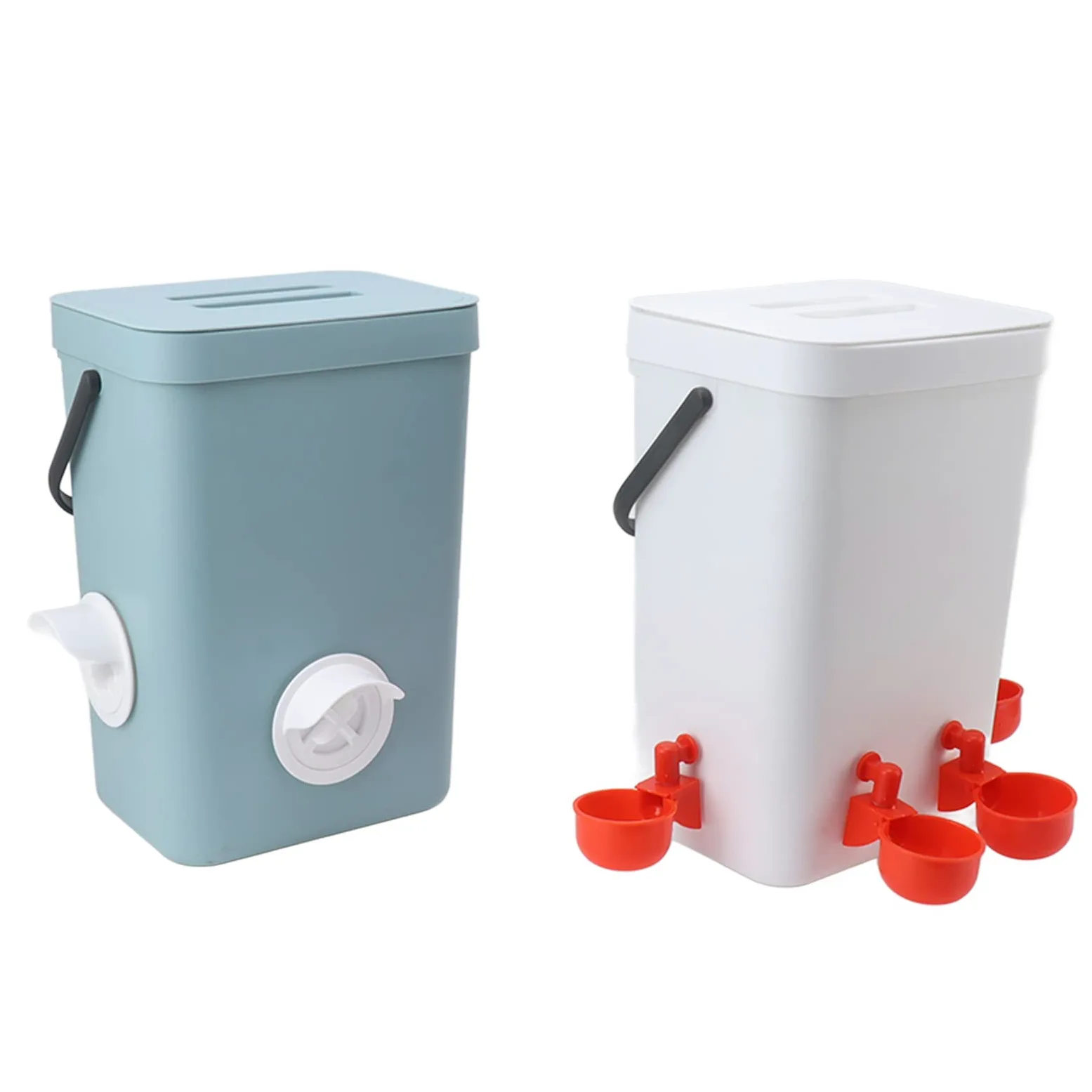 Comedero Automático para Pollos, Juego de Dispensador de Agua para Aves de Corral con Gran Capacidad y Cubierta Impermeable, 2 Cubos y 4 Bebederos