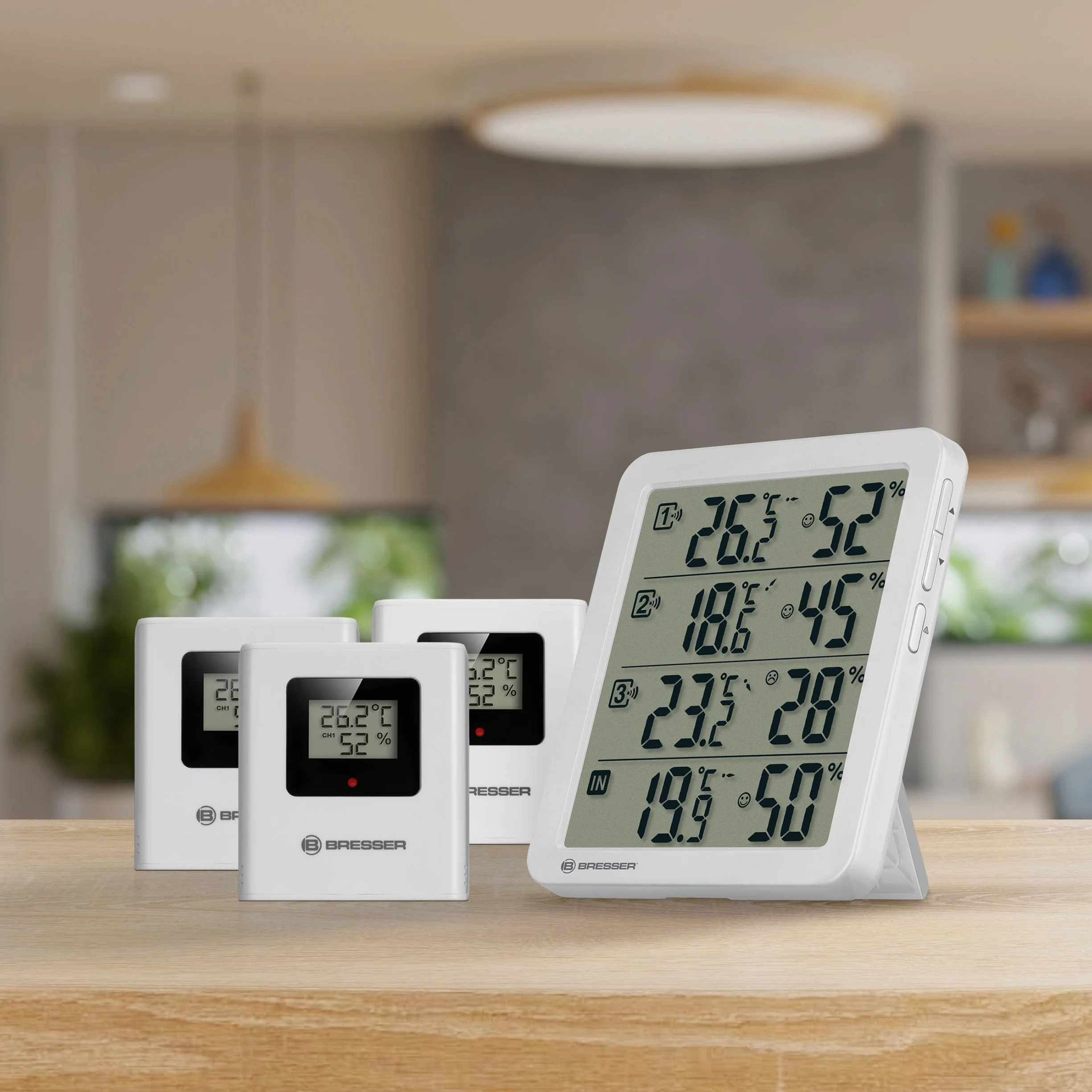 Bresser Termo-Higrómetro Set con 3 Sensores Inalámbricos Temperatura Humedad Pantalla Alarma