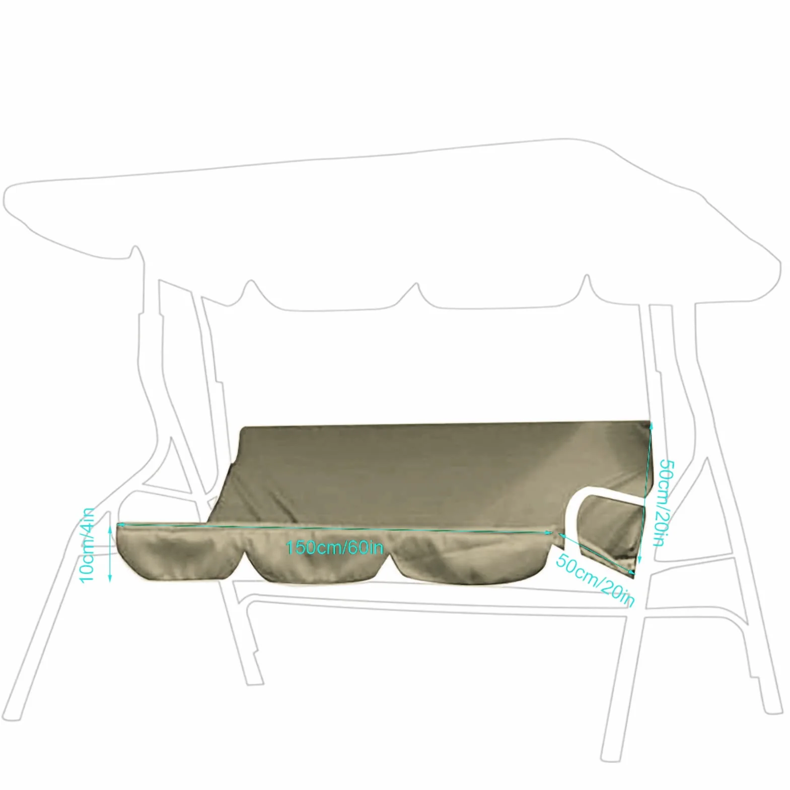 Cojín Columpio, 3 Asientos Silla Columpio Hamaca Asiento Cojín Cojín Cojín De Protección Columpio para Exteriores, Interiores, Patio, Jardín, Hogar, Terraza, 150 X 50 X 10 Cm(Beige)
