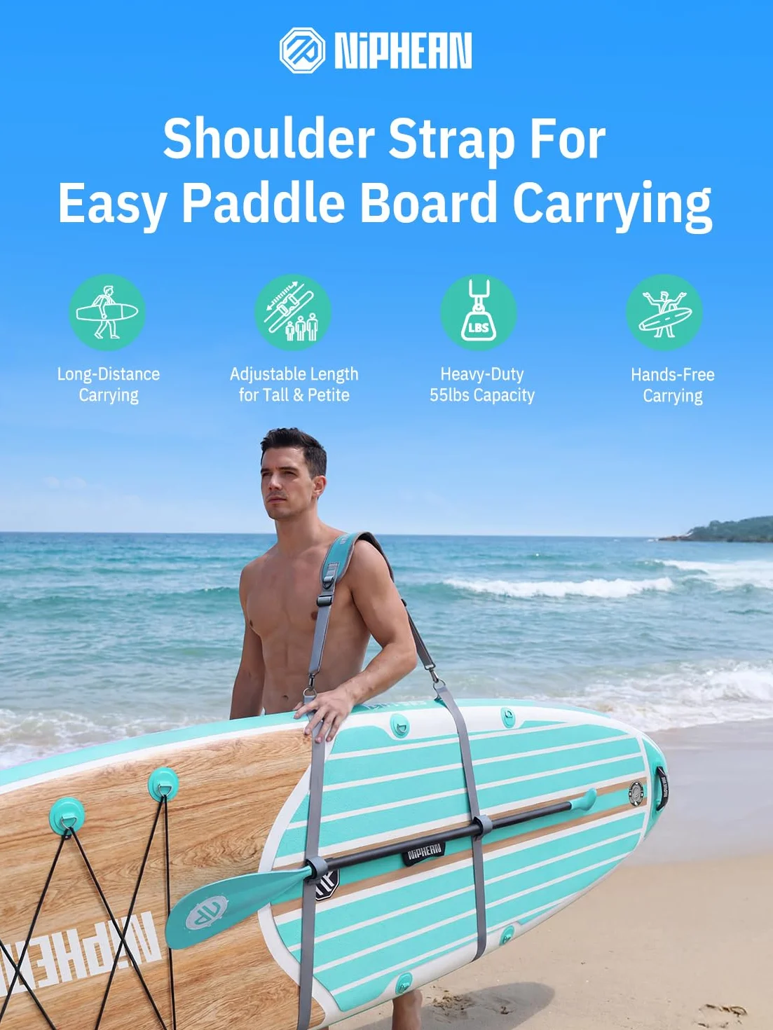 Correa de Transporte para Tabla de Paddle y Kayak Ajustable 44-52 Pulgadas