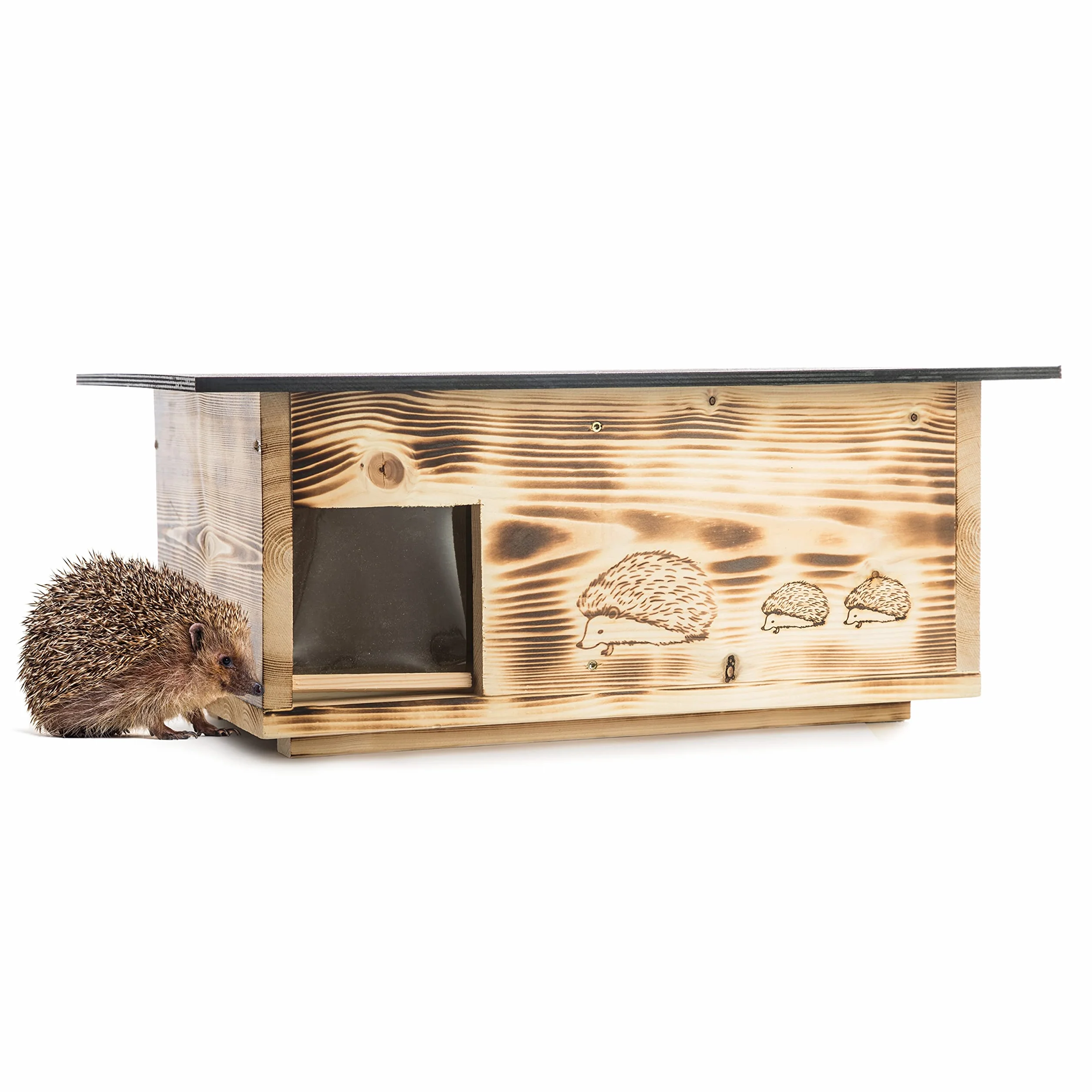Casa para erizos XXXL, con entrada de laberinto y solapa para ratas, con suelo y apertura de techo extraíble para facilitar la limpieza (quemado)