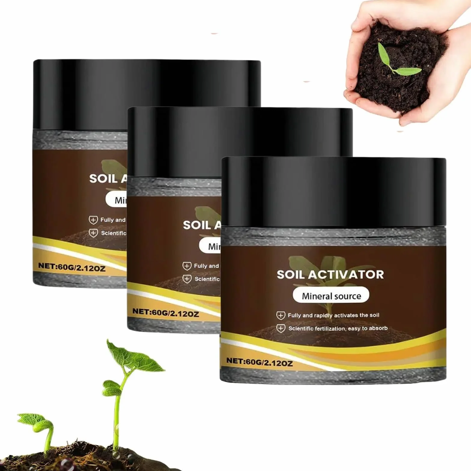 Activador de suelo en polvo, acondicionador y aflojador de suelo soluble en agua, revitaliza el suelo compactado, para plantas de interior, hortalizas, flores y céspedes (3pcs)
