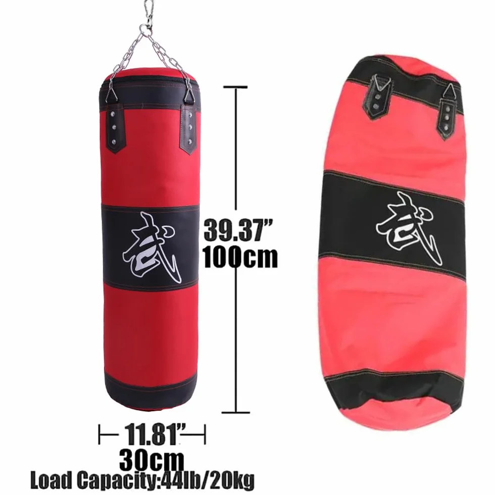 Kit de Sacos de Boxeo 15-en-1 100 cm con Guantes Vendas Cadena Gruesa Giratorio 360° para Muay Thai Lucha
