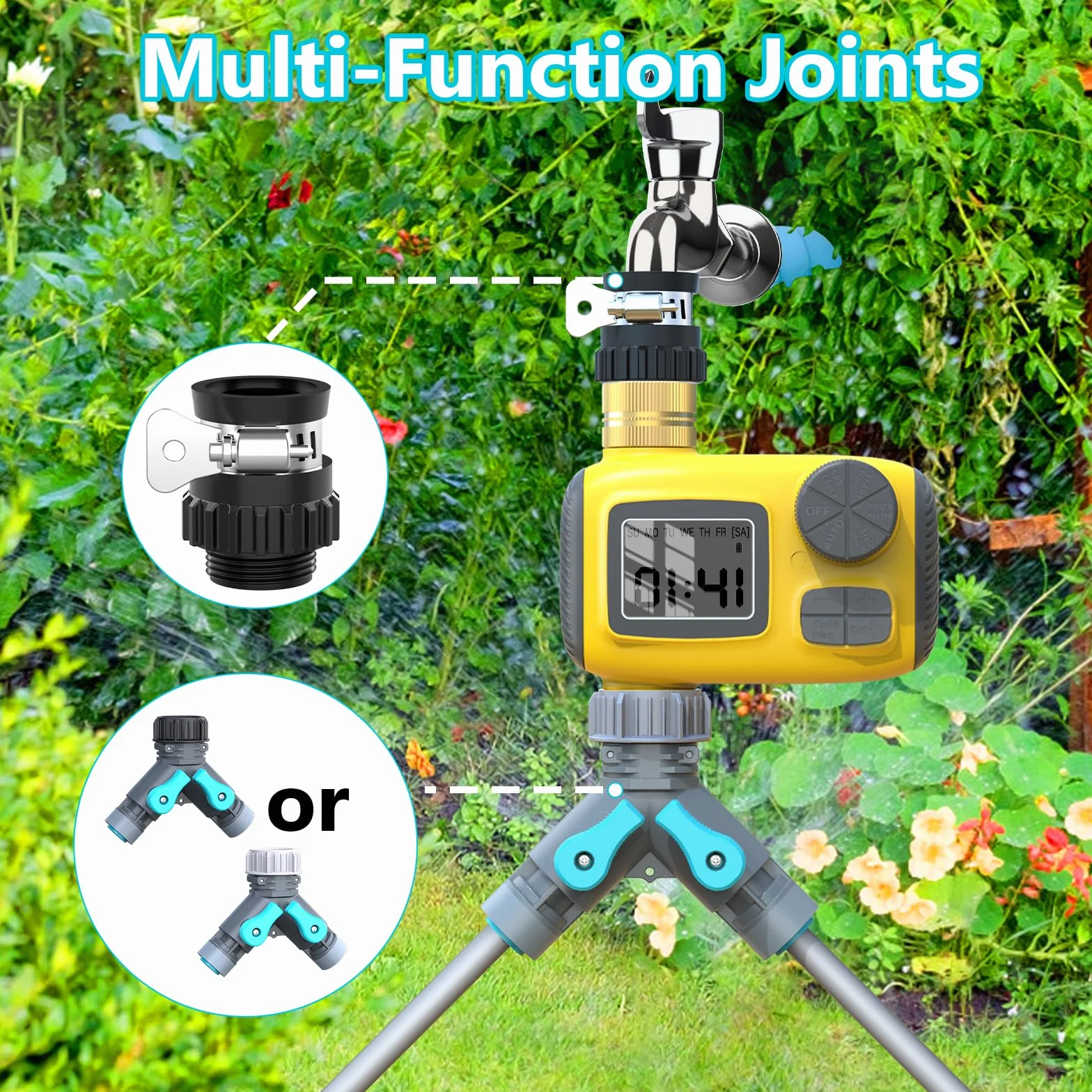 Sistema de Riego Automático Temporizadores de Mangueras,Kit de Riego con Pantalla LCD Adecuado,3 programas de riego independientes y 3 tipos de emisores por goteo,para Jardín/Invernadero/Césped