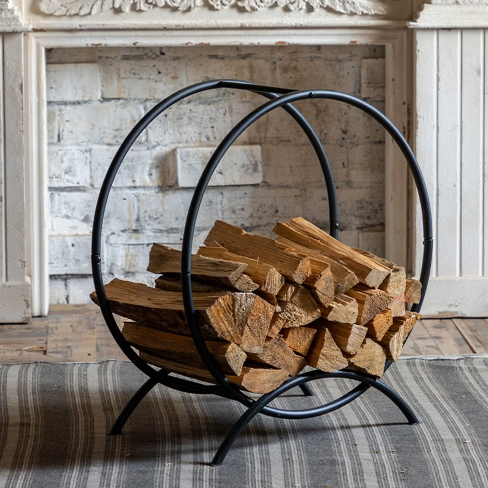 Estante para leña de 24 Pulgadas, Soporte para leña de Acero Redondo para Interior y Exterior, Soporte para apilador de leña de Metal fácil de Montar
