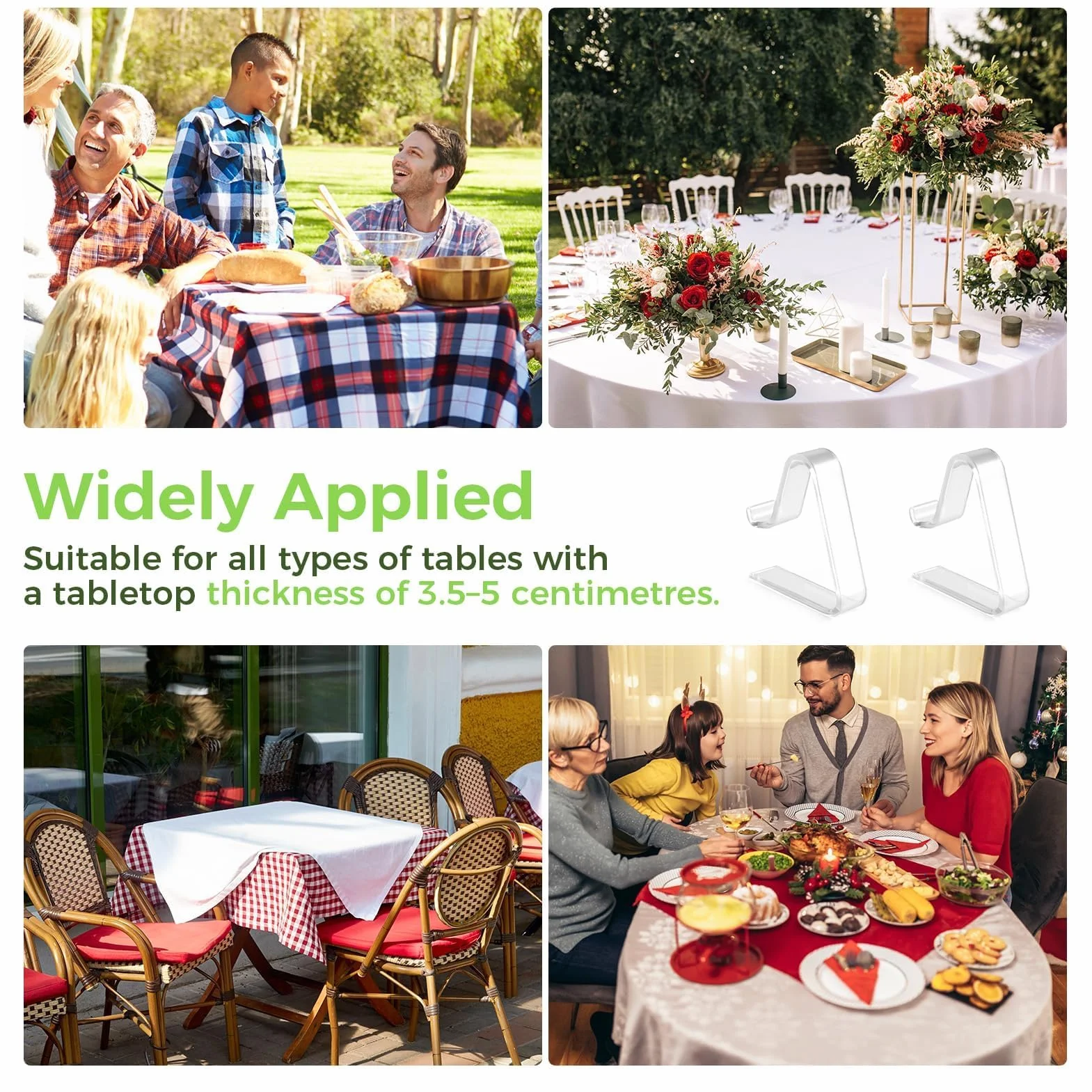 12 Piezas Pinzas para Mantel de Plástico Transparente, Sujetadores para Mesas de Comedor de 3,5-5,5 cm de Grosor para Restaurantes, Sujetamanteles Multifuncional para Mesa Exterior
