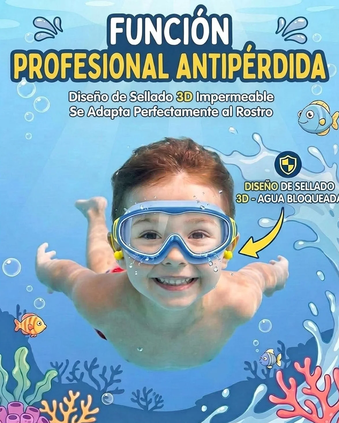 Gafas de natación para niños con protección UV antivaho montura grande