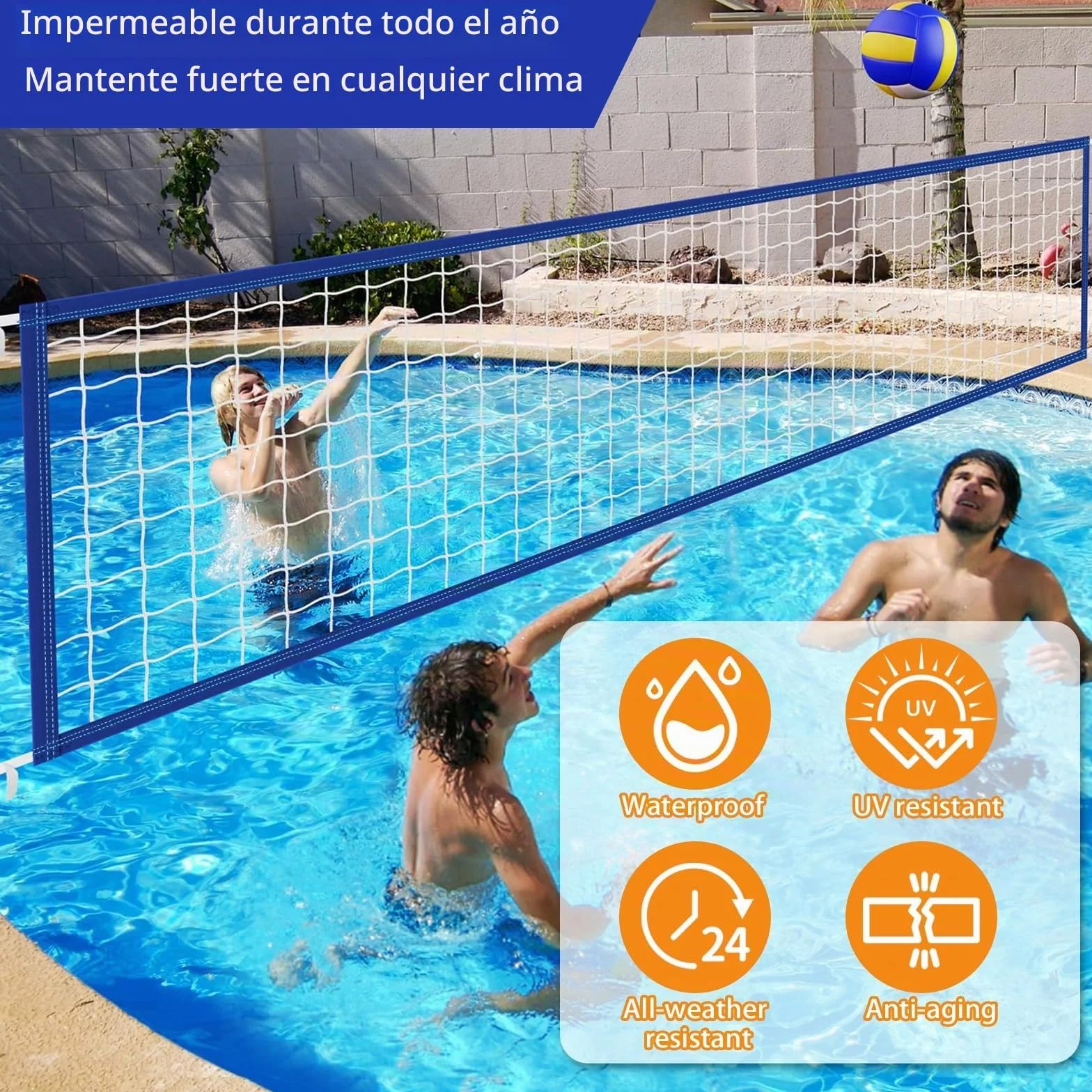 Red de voleibol de piscina 457 x 91 cm – Impermeable, portátil, polietileno (PE) para juegos acuáticos