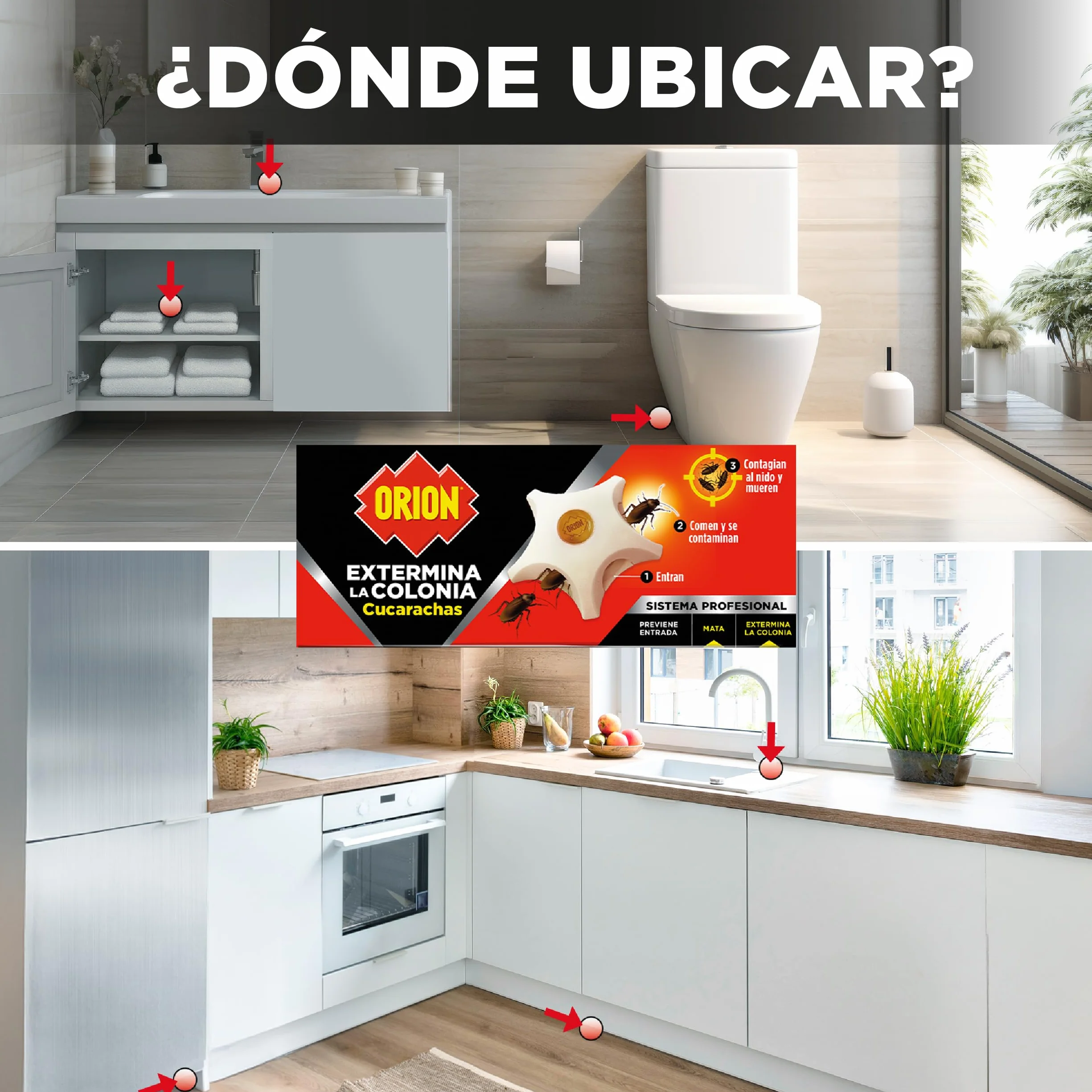 Orion - Cebo Mata Cucarachas, Elimina la Colonia y Nido, Gel de Alta Atracción, Eficacia profesional con Acción Prolongada - 3 uds