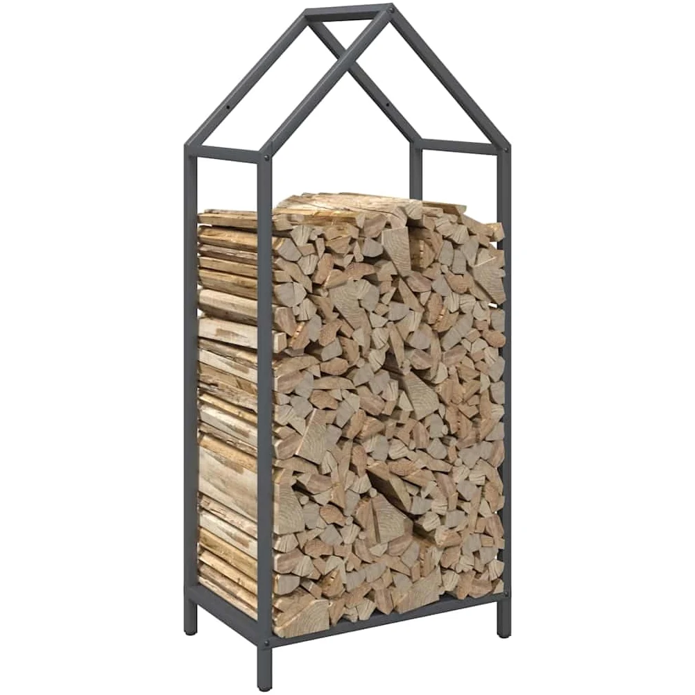 Estantería para leña antracita de acero laminado en frío, 40 x 25 x 90 cm, con 100 kg de capacidad de carga, soporte para leña para interior y exterior, almacenamiento de leña y leña en el