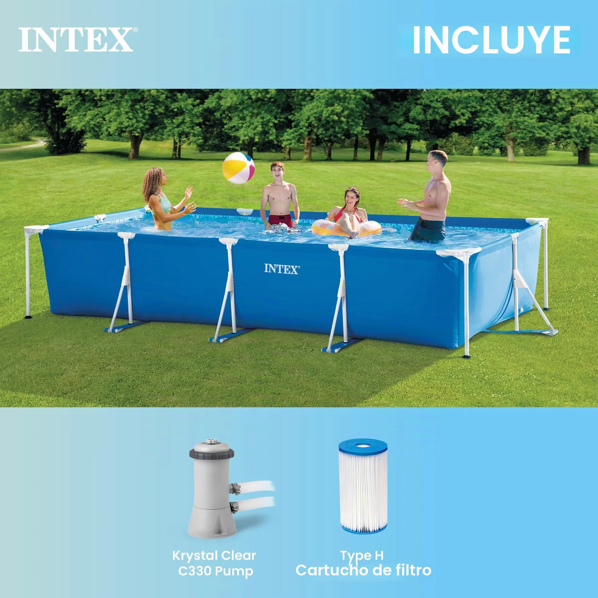 Intex 28279EH Piscina Metal Frame Rectangular, Medidas 450 x 220 x 84 cm