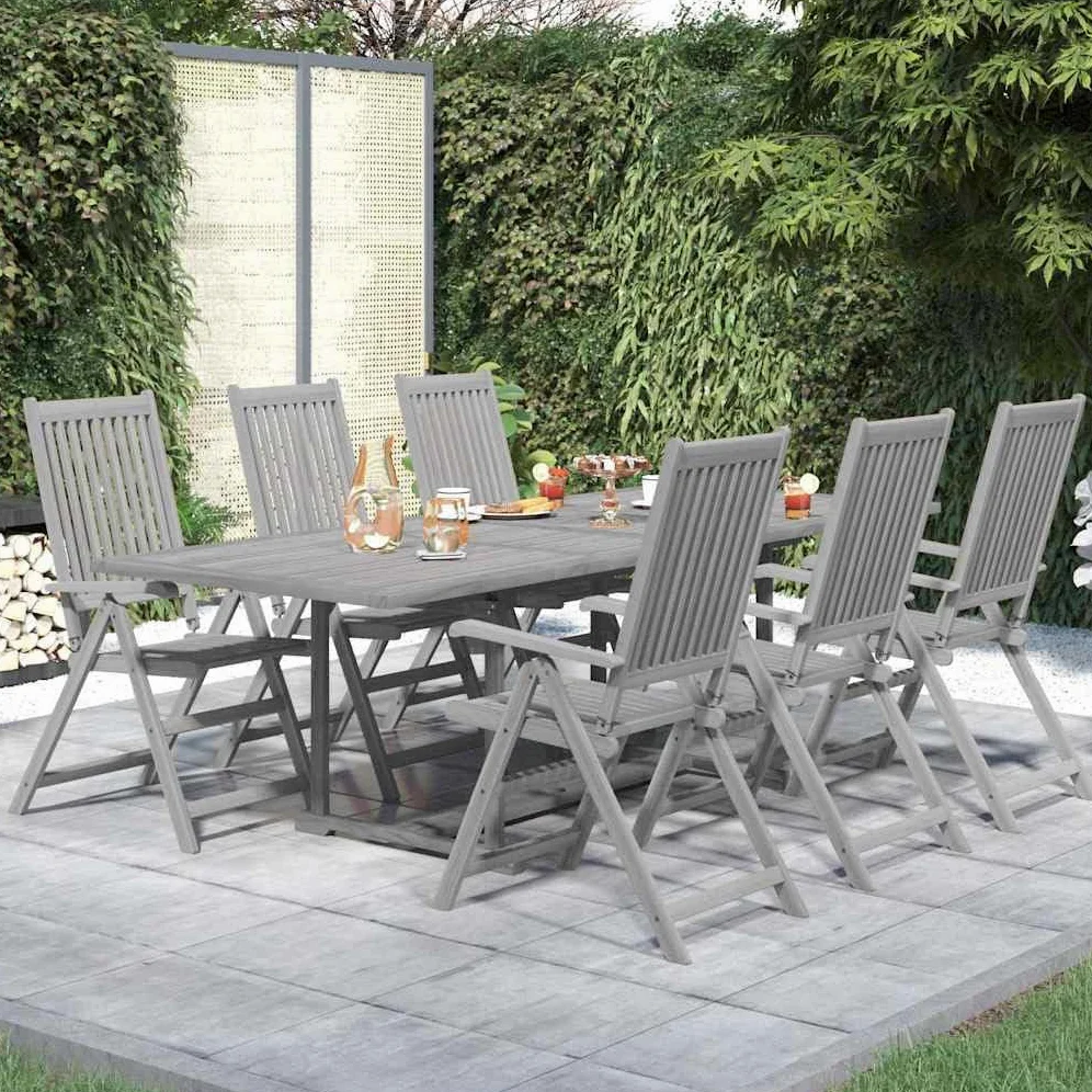 Juego De Comedor para Jardin 7 Piezas Madera Acacia Maciza | Mesa Extensible, Sillas Ajustables 5 Posiciones, Plegables, Max 110 Kg Por Asiento