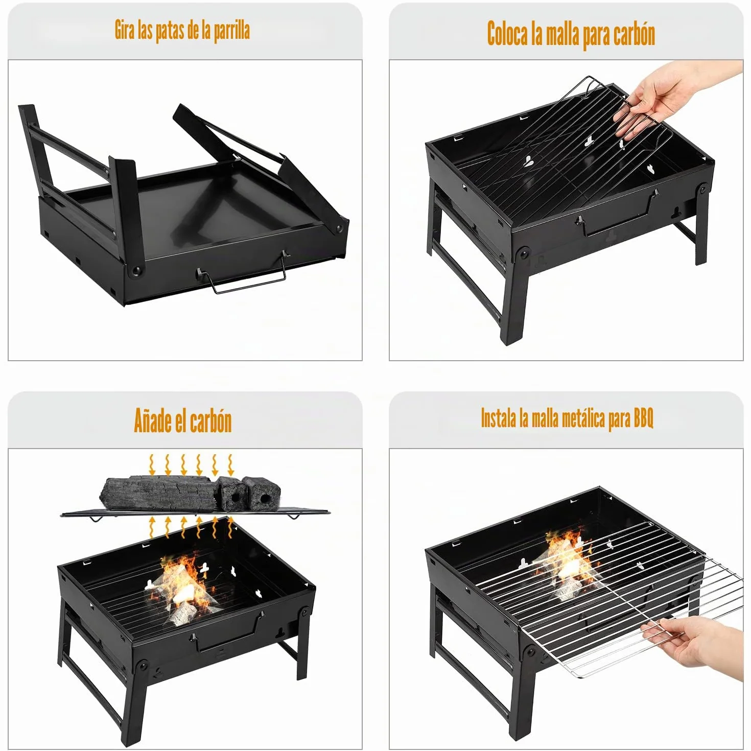 Uten Barbacoas Portátiles de Carbón, Parrilla de Acero Inoxidable para Ahumar y Acampar al Aire Libre, Char Broil BBQ Pit Grill (Mediano), Negro