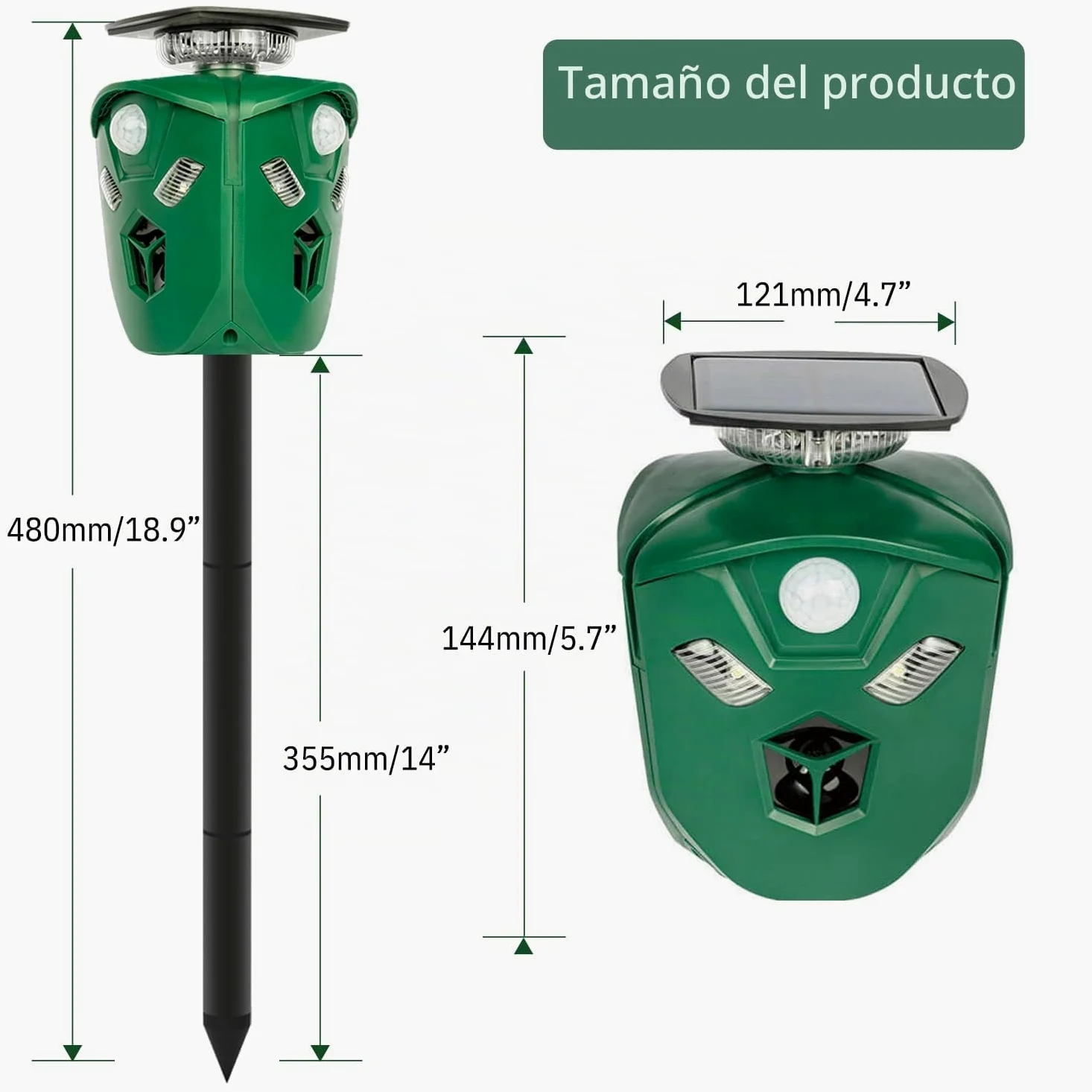 Ahuyentador Solar de Animales Salvajes | Lobos | Zorros | Ginetas | Sensor de Movimiento con Protección 360º | Ultrasonidos y Sonidos | Luz Flash |
