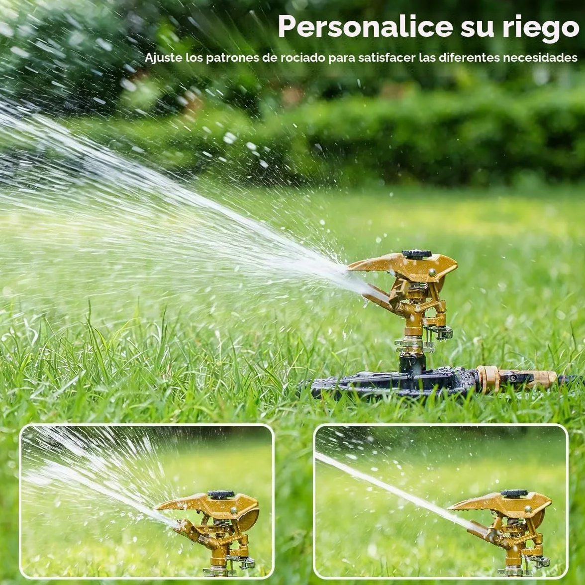 FANHAO Aspersor de Impacto Pesado para Césped con Base metálica, Cabezal Pulsante Ajustable de 360°, Cubre hasta 540 m² para Jardín, Patio y Parterre