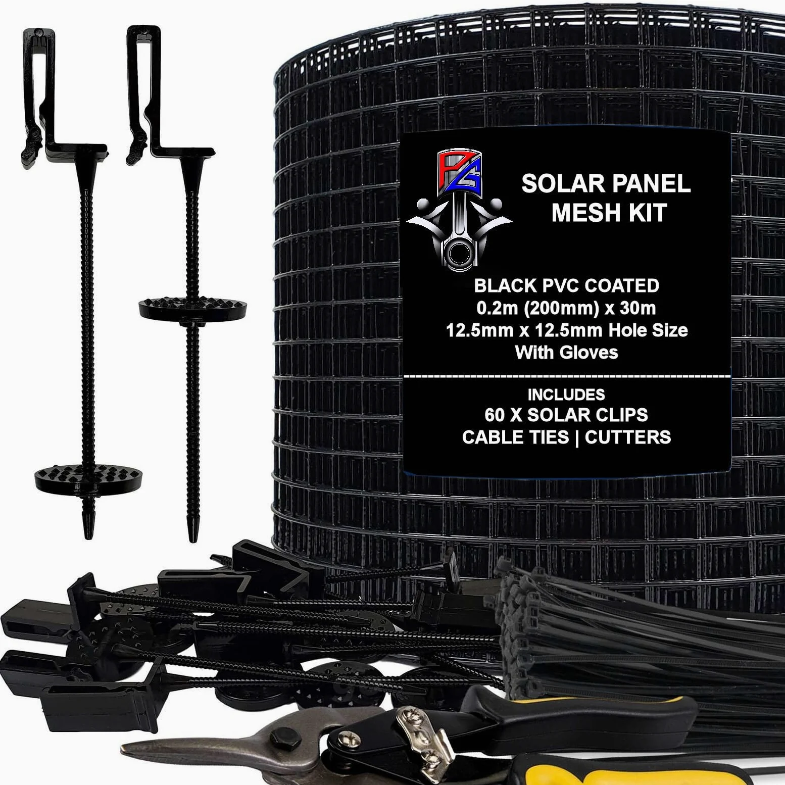 PG Kit de malla para panel solar a prueba de pájaros y 60 clips de fijación para control y prevención de anidación de palomas (PVC negro, rollo de 30 m)