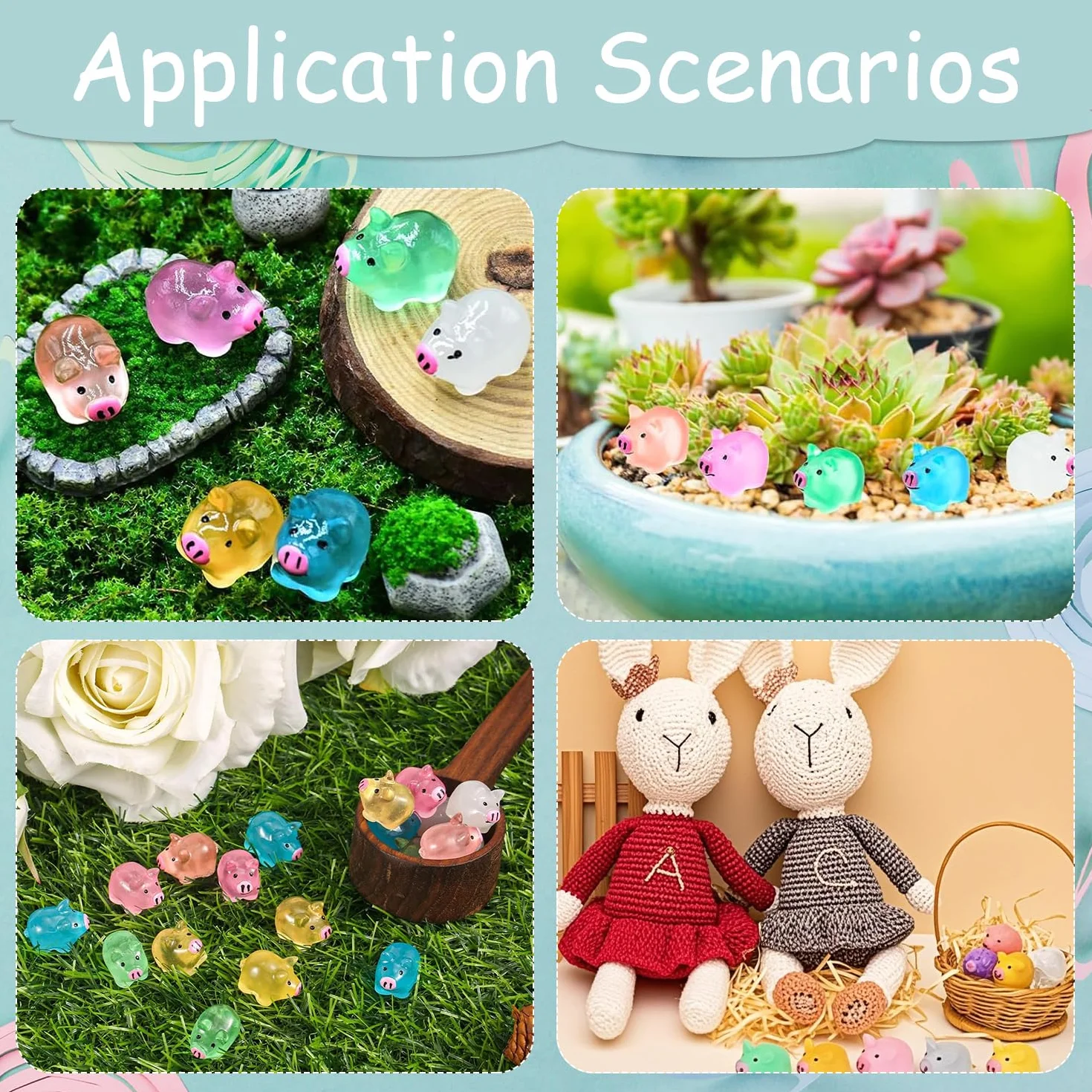 56 Piezas Mini Cerditos de Resina, Mini Cerditos Luminosos, Coloridos Mini Cerditos Resina, Pequeño Cerdito de Resina para Jardín para Casa de Muñecas, Manualidades, Macetas, Decoración de Paisajes