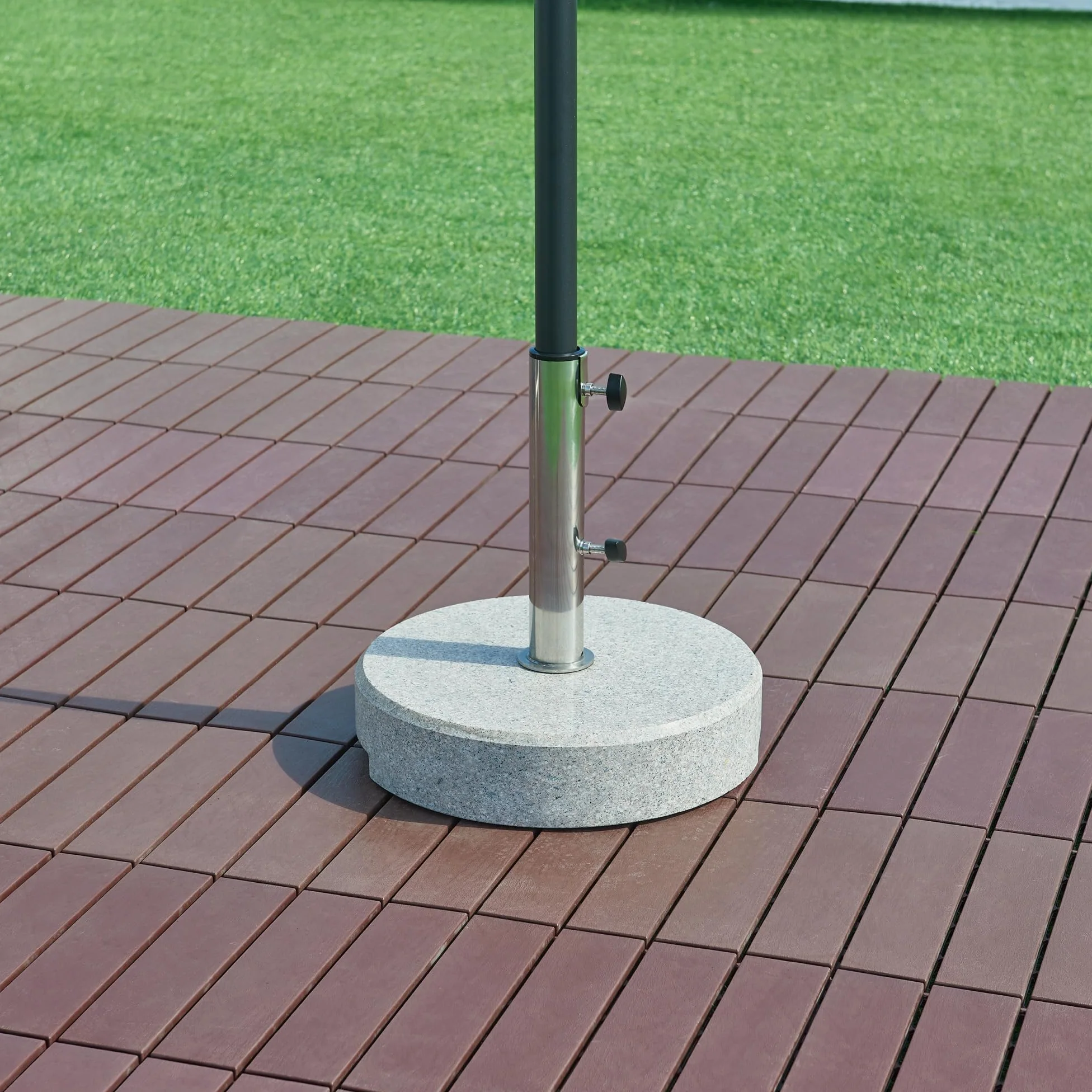 casa.pro Soporte de Sombrilla para Terraza con 2 Tornillos de Bloqueo Base para Parasol Apto para Poste con Diámetro: 25/32/38/49 mm Duradera Natural Plástico Redonda Granito Ø38x9cm - Gris