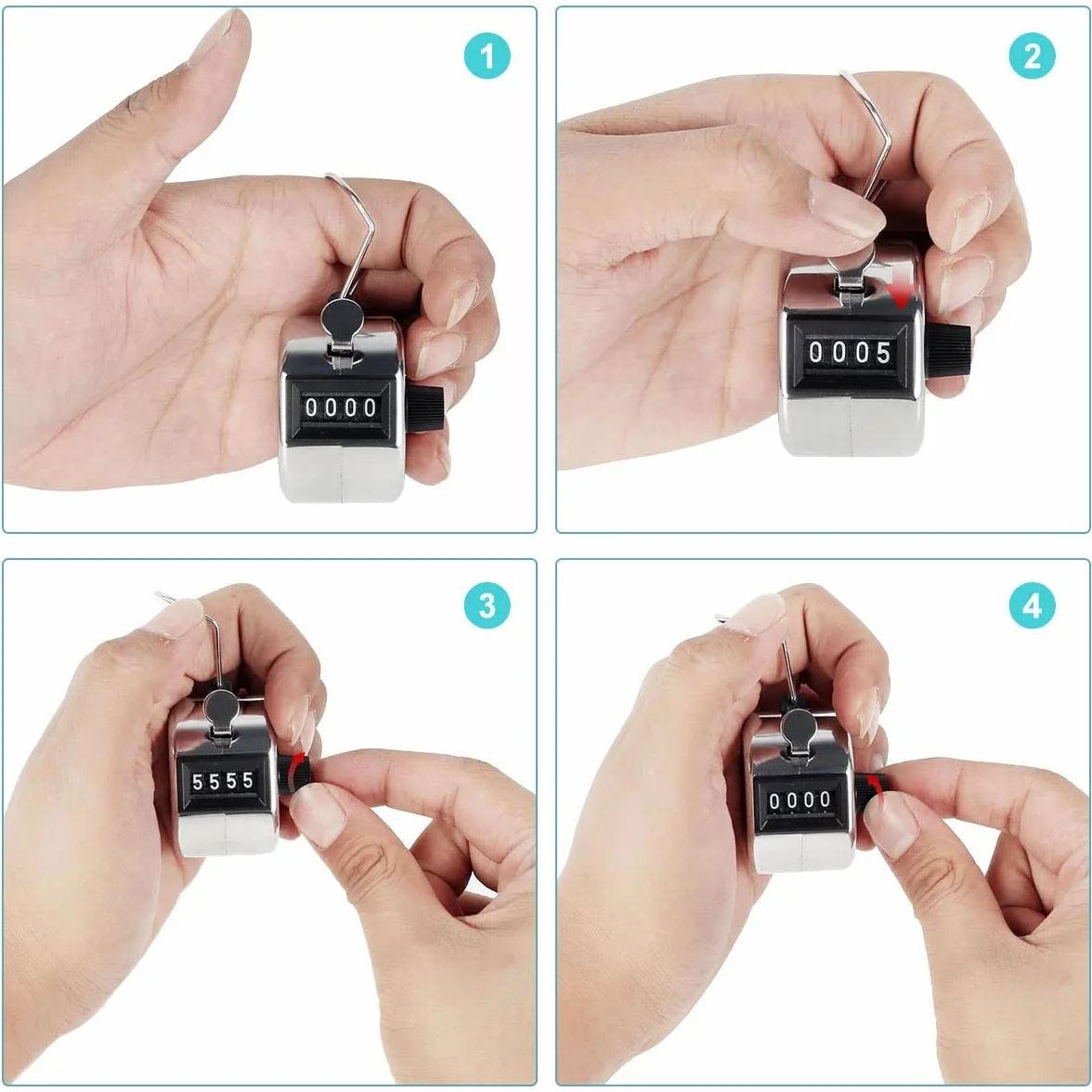 Contador Manual Mecanico 4 Digitos, Contador de Clics con Anillo de Metal para Deportes