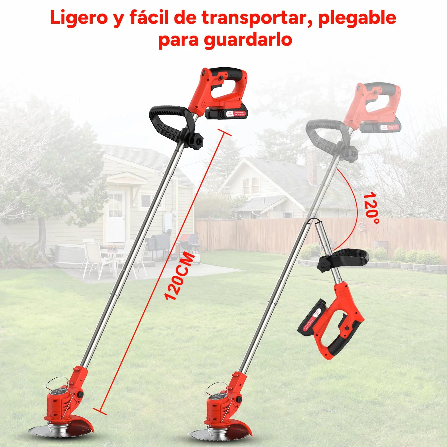 OUTIGO Cortadora de césped eléctrica inalámbrica, desbrozadora inalámbrica con 2 baterías y 4 Cuchillas, Recortar Malas Hierbas, césped Exterior y Ramas pequeñas, Decespugliatore Elettrico