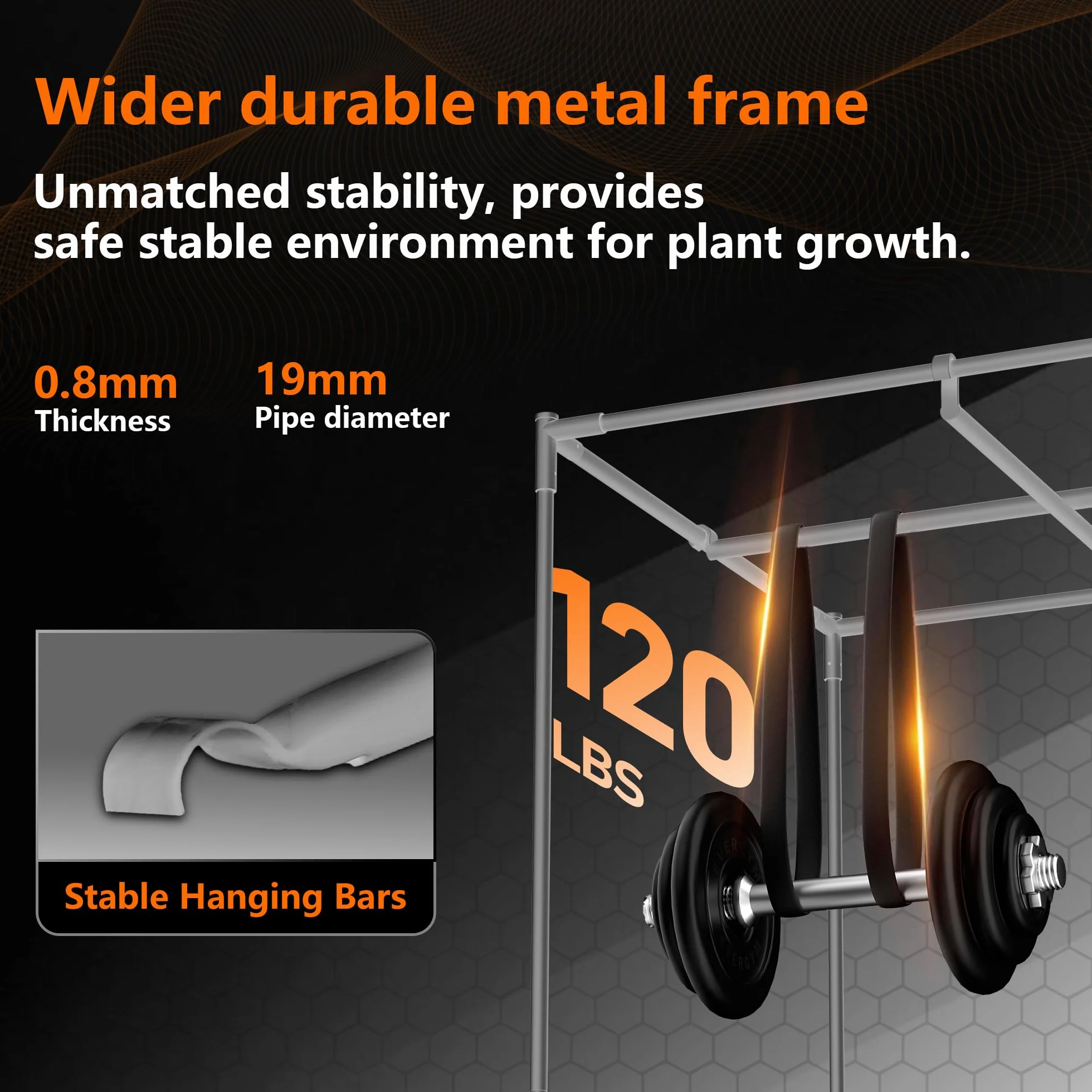 Tienda de campaña de crecimiento de 100 x 100 x 200 cm, camuflaje 600D Oxford Grow Tent con capa reflectante de poliéster, tubos de acero de 19 mm, ventanas de ventilación, suelo extraíble, tienda de