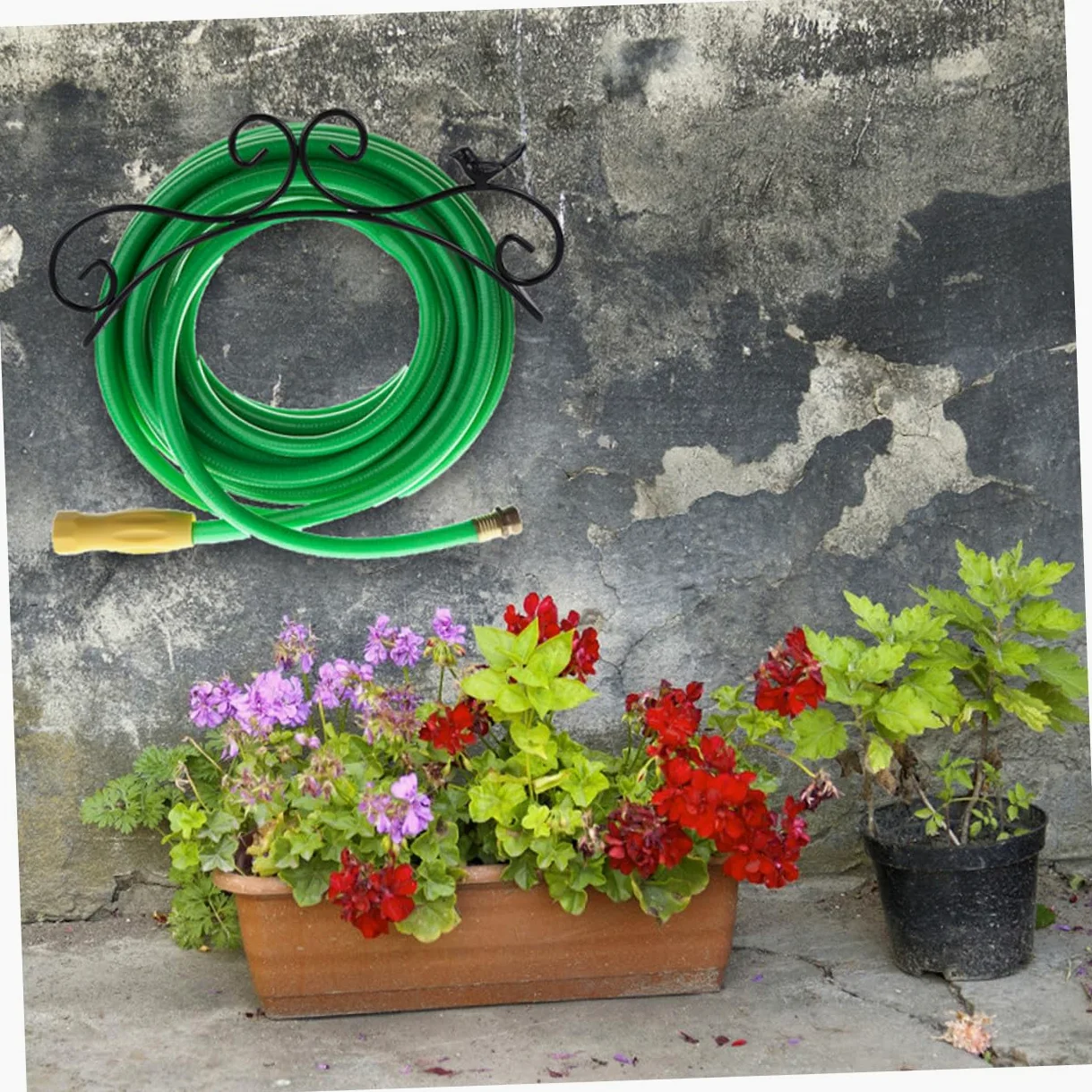 VANZACK 2 piezas Soporte Manguera Jardín de Hierro Resistente para Colgar Mangueras Almacenaje Ordenado y Protección contra Dobleces de Unidades Negras