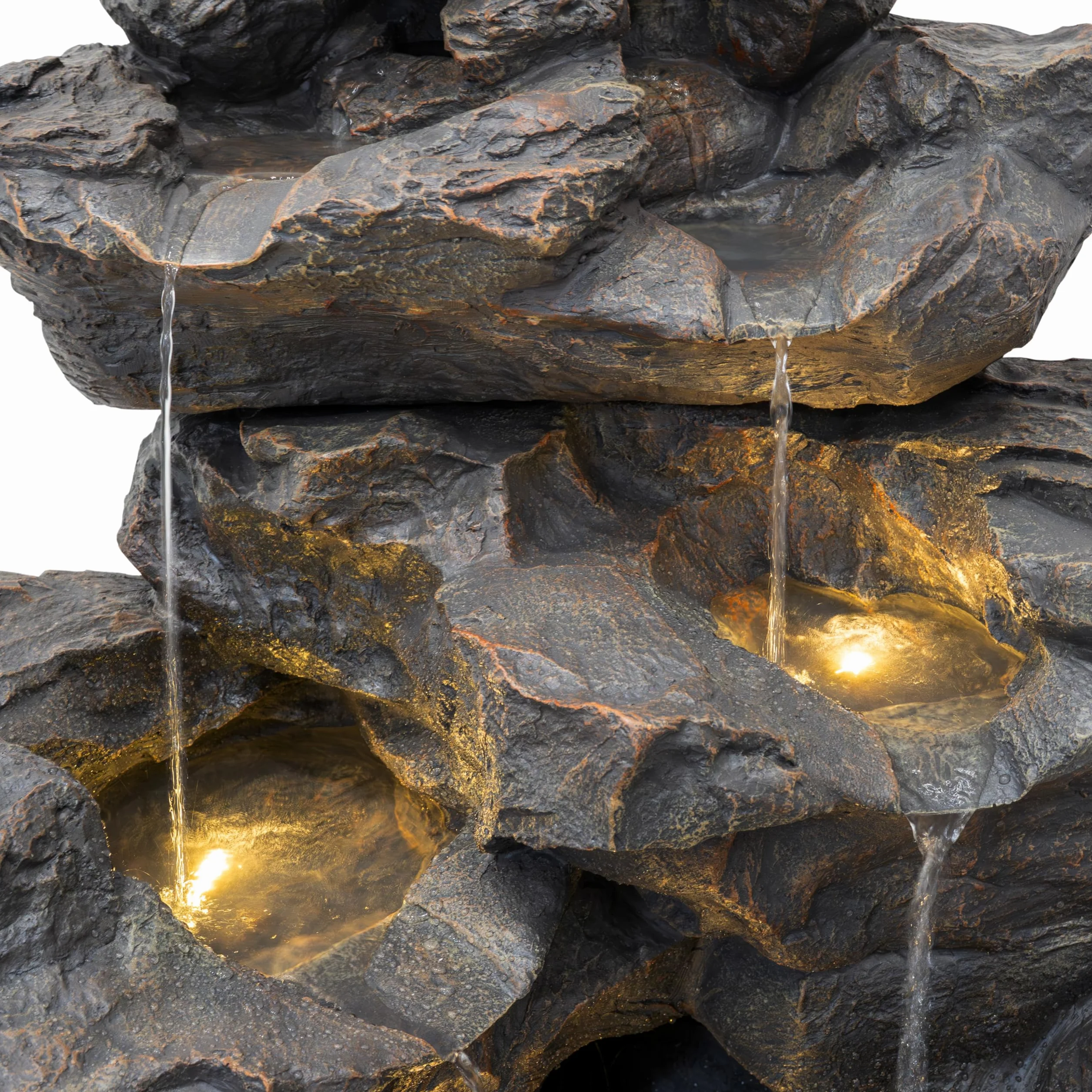 Fuente de Agua Exterior Eléctrica Efecto Roca con Luz LED, Cascada Decorativa Grande para Jardín y Patio, Bomba Silenciosa, Estilo Natural – Rustic Rapids